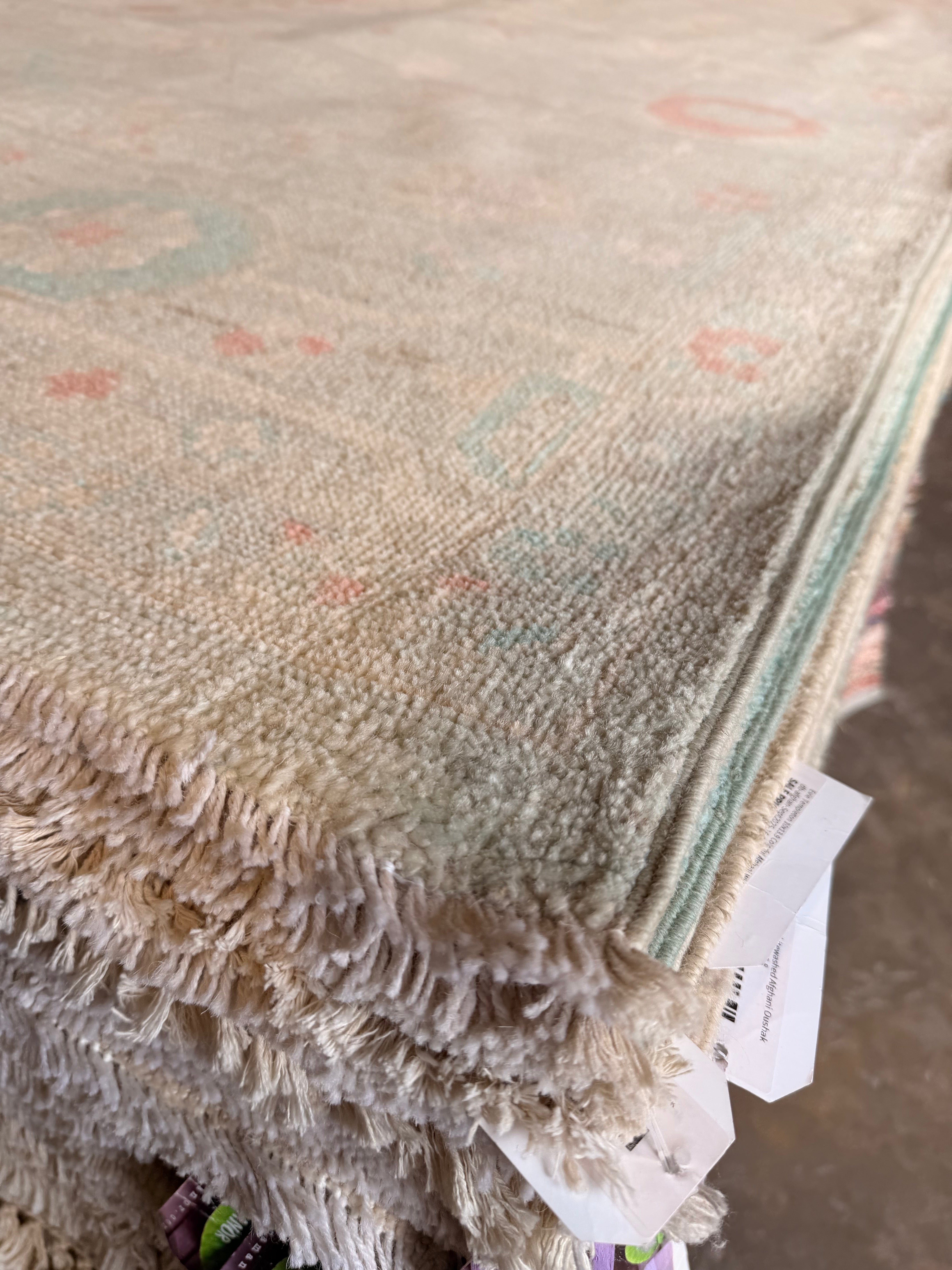 Amy Nade 9.11x13.5 Blue and Pink Afghani Whitewashed Oushak