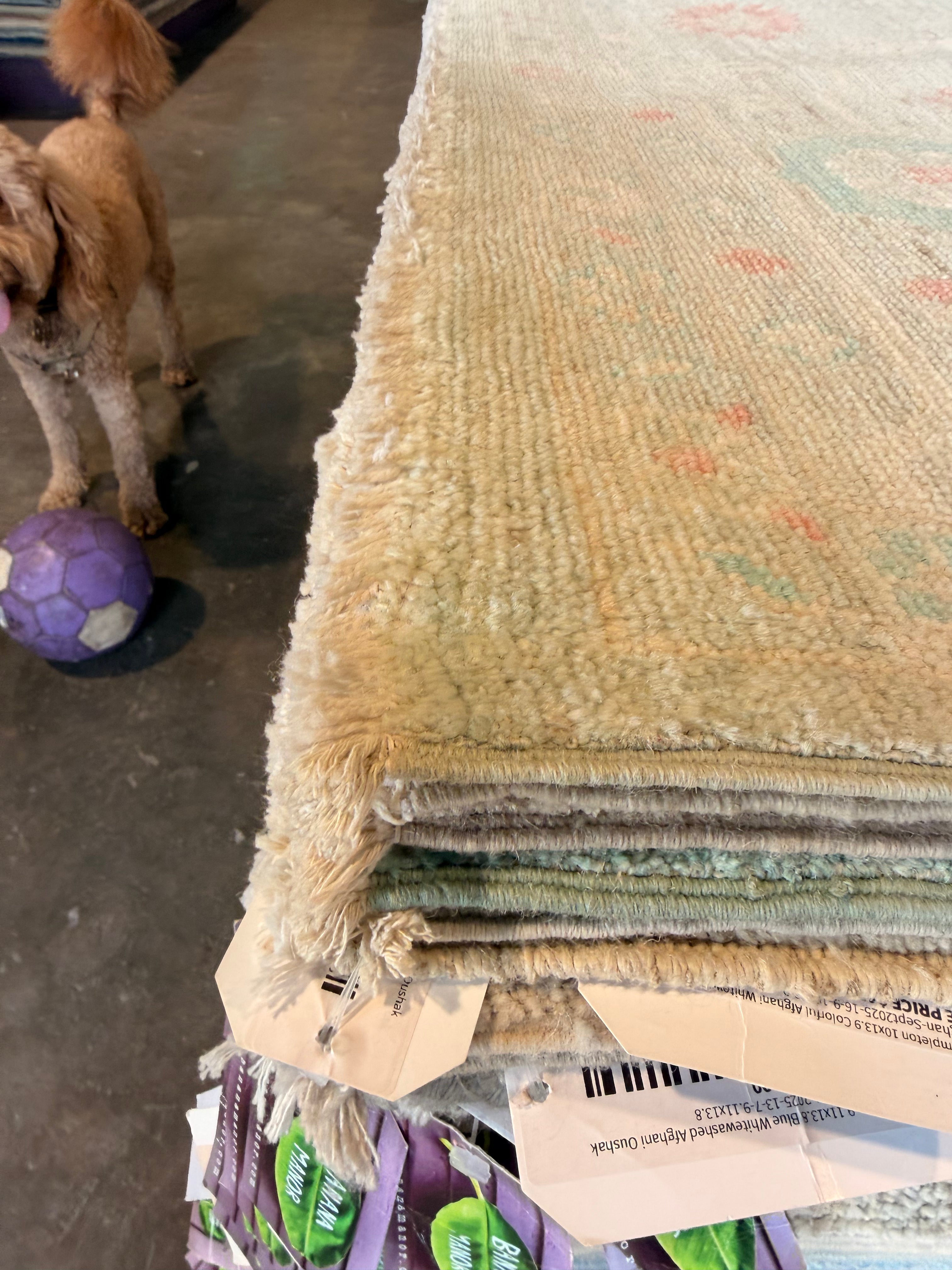 Amy Nade 9.11x13.5 Blue and Pink Afghani Whitewashed Oushak