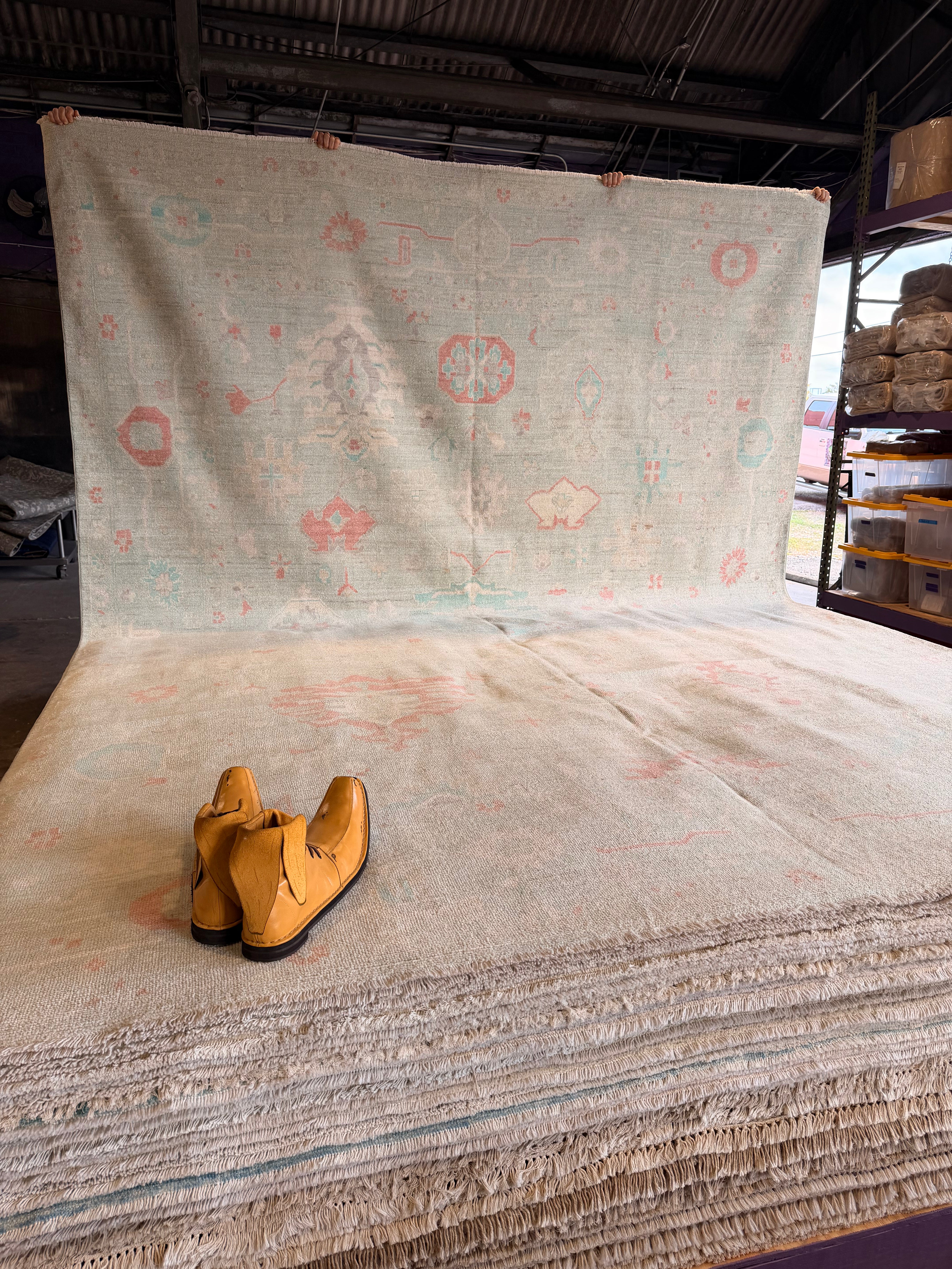 Amy Nade 9.11x13.5 Blue and Pink Afghani Whitewashed Oushak