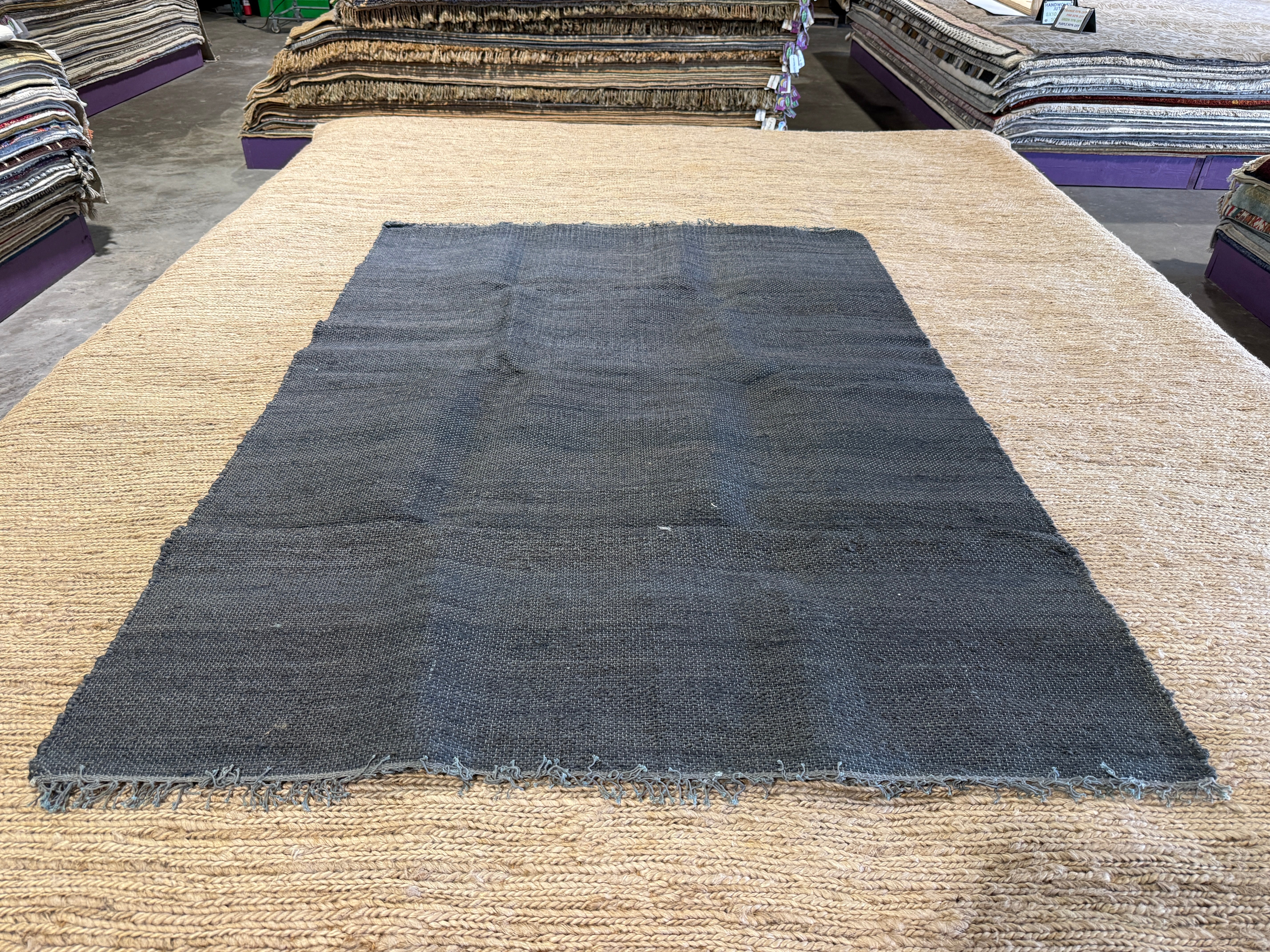 Stuart Largely Handwoven 4.6x6.6 Black Jute Rug CLEARANCE 70% OFF