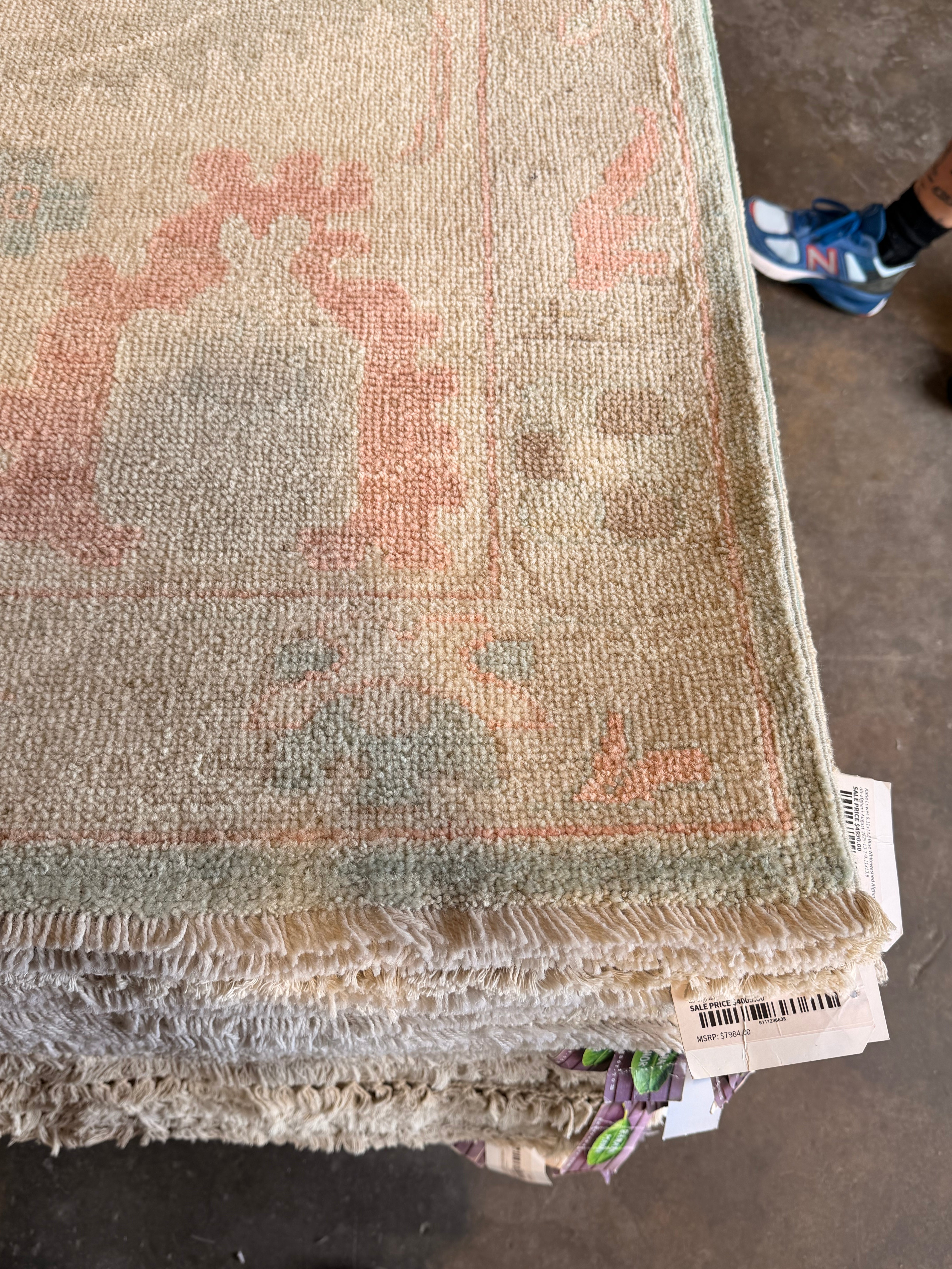 Kate Uno 10.3x13.8 Blue and Pink Afghani Whitewashed Oushak