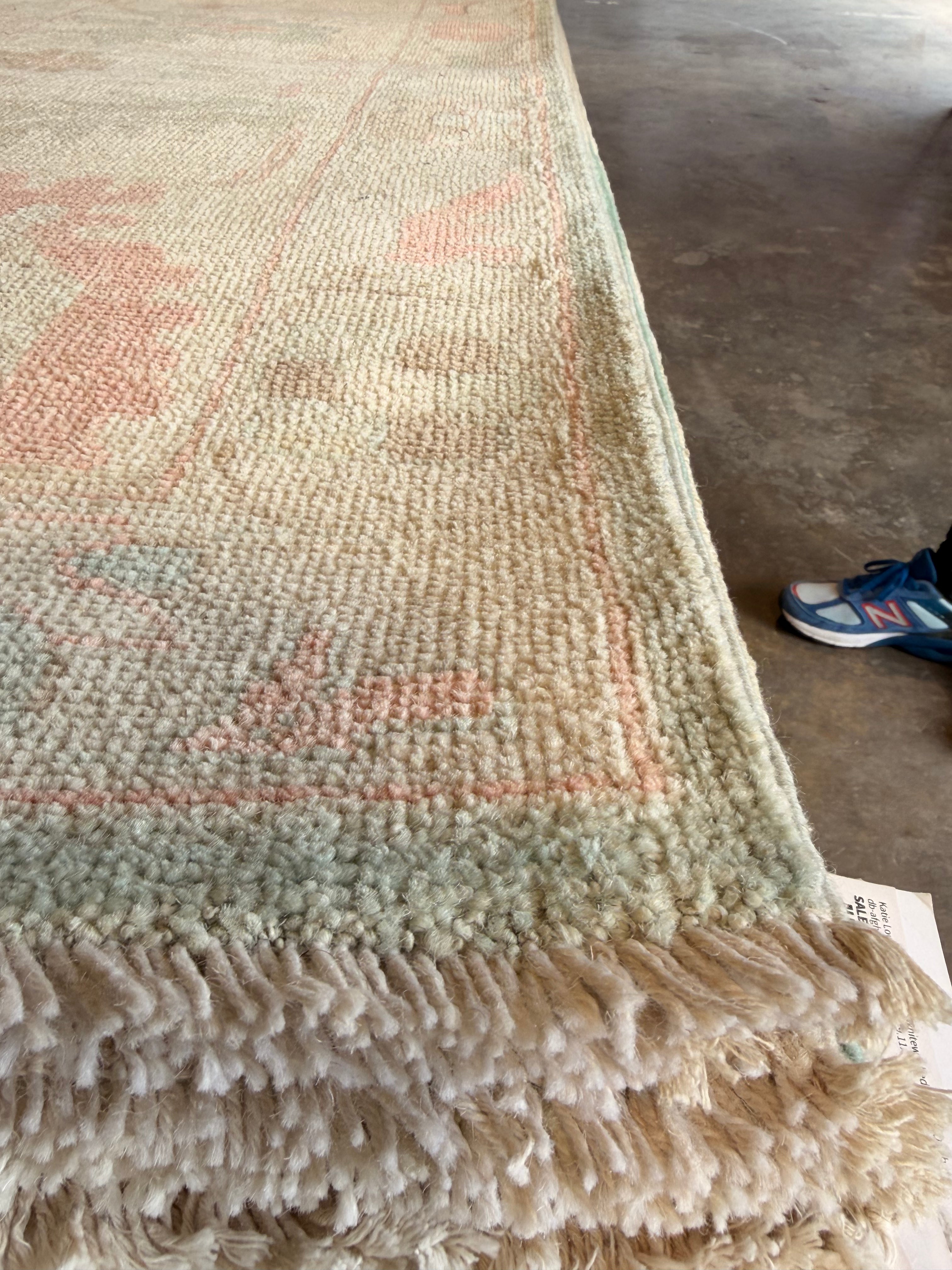 Kate Uno 10.3x13.8 Blue and Pink Afghani Whitewashed Oushak