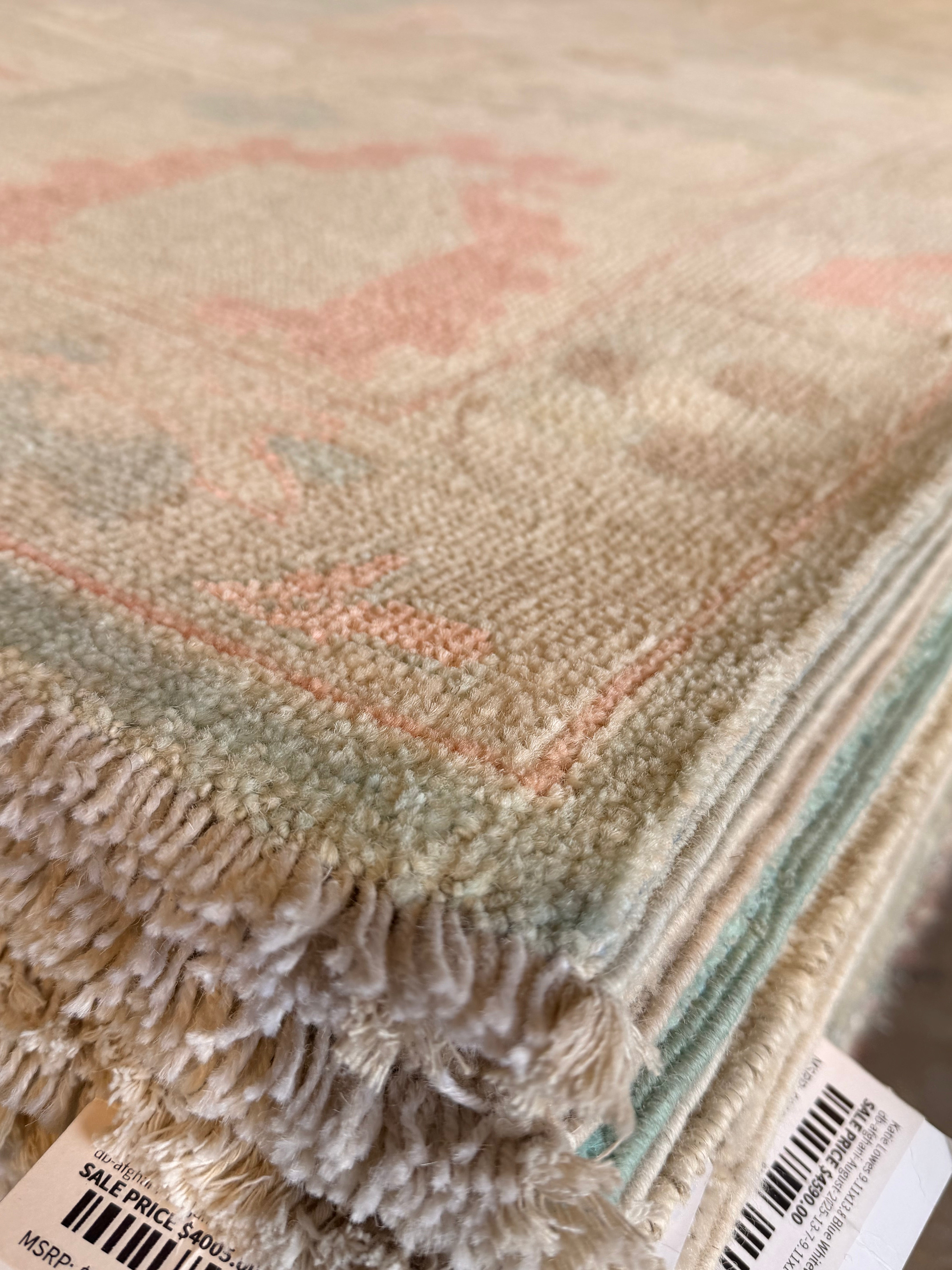 Kate Uno 10.3x13.8 Blue and Pink Afghani Whitewashed Oushak