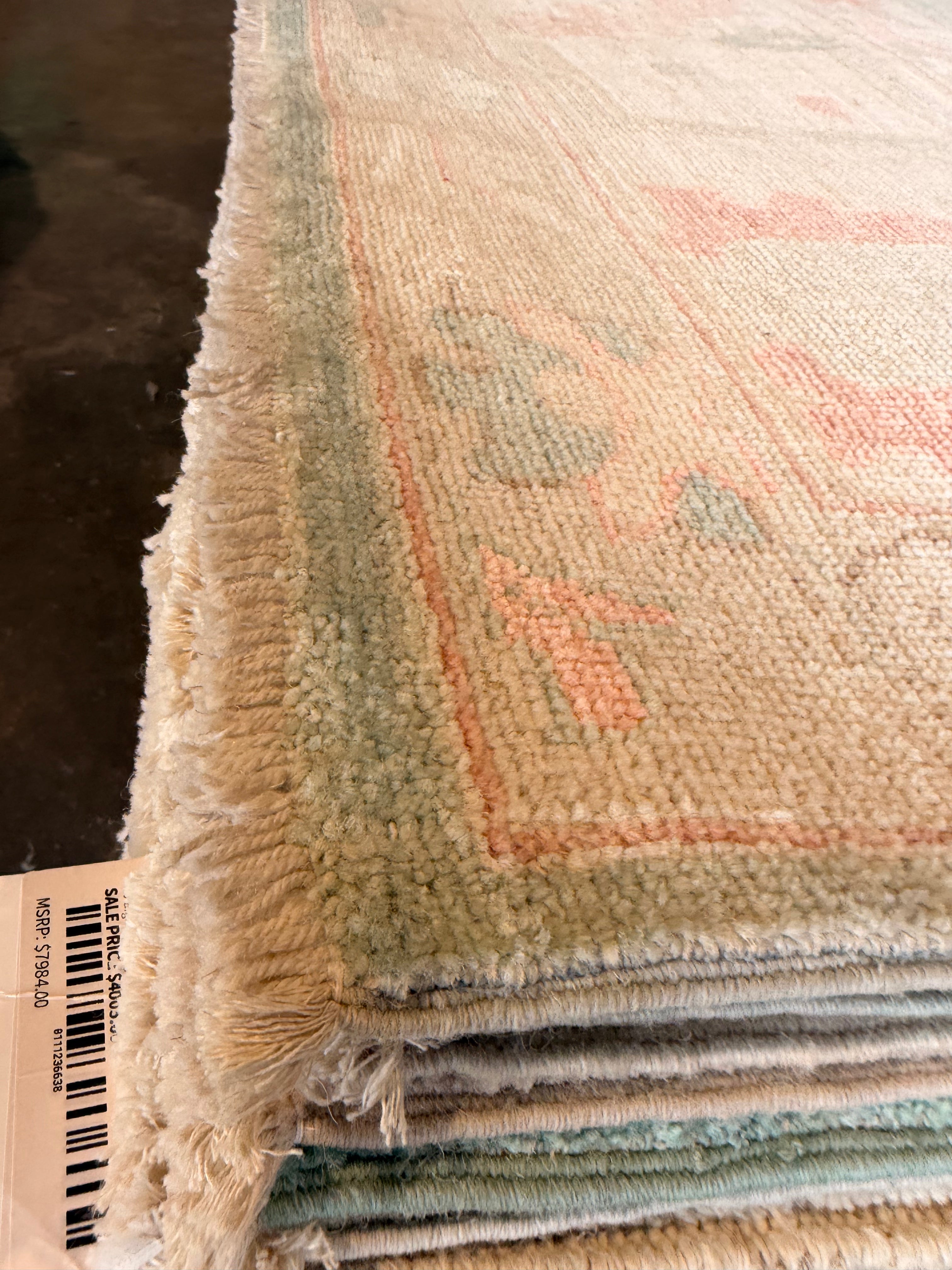 Kate Uno 10.3x13.8 Blue and Pink Afghani Whitewashed Oushak