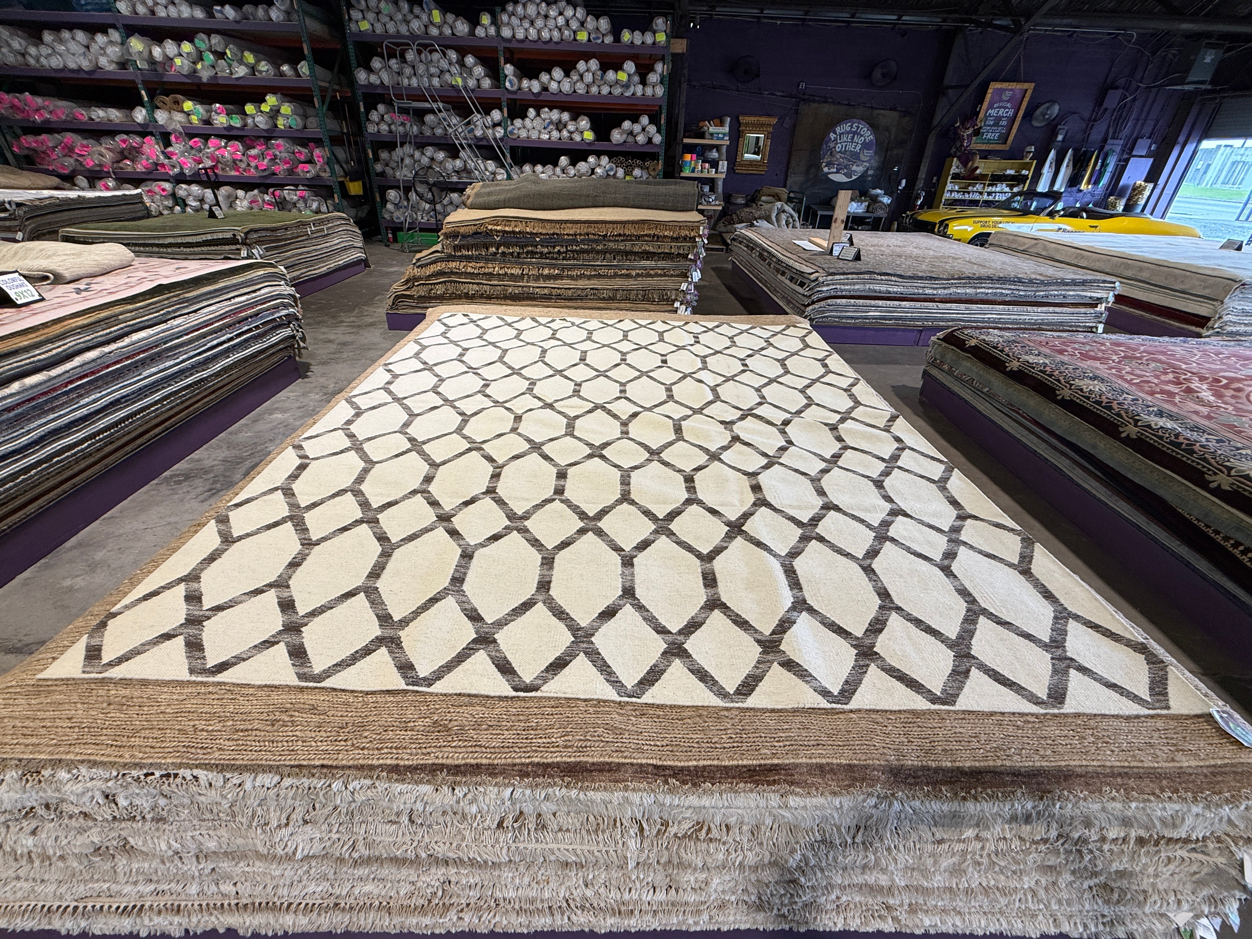 Fisher Heights 8.3x10 Handwoven White and Brown Durrie Rug CLEARANCE 50% OFF
