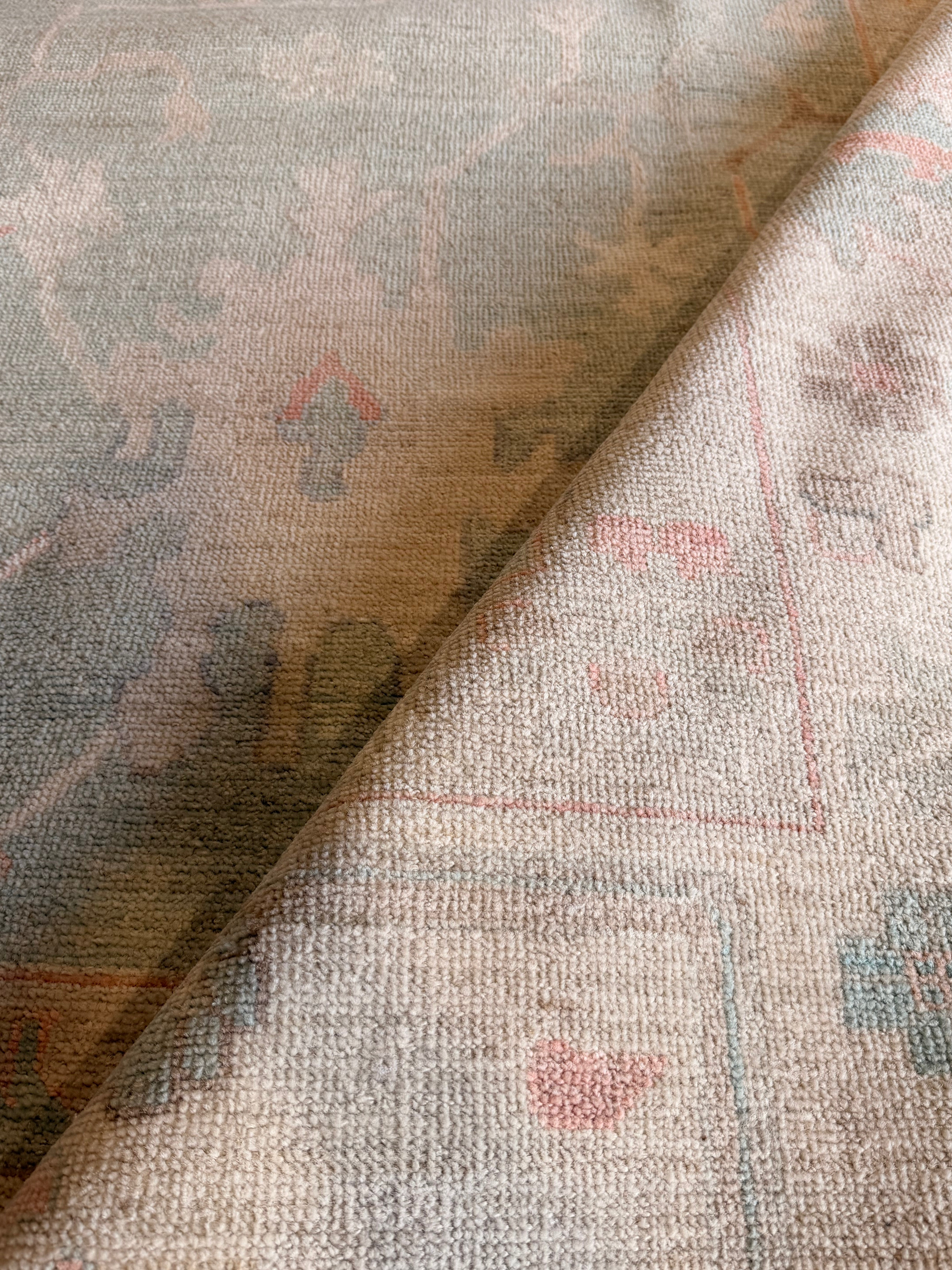 Kate Uno 10.3x13.8 Blue and Pink Afghani Whitewashed Oushak