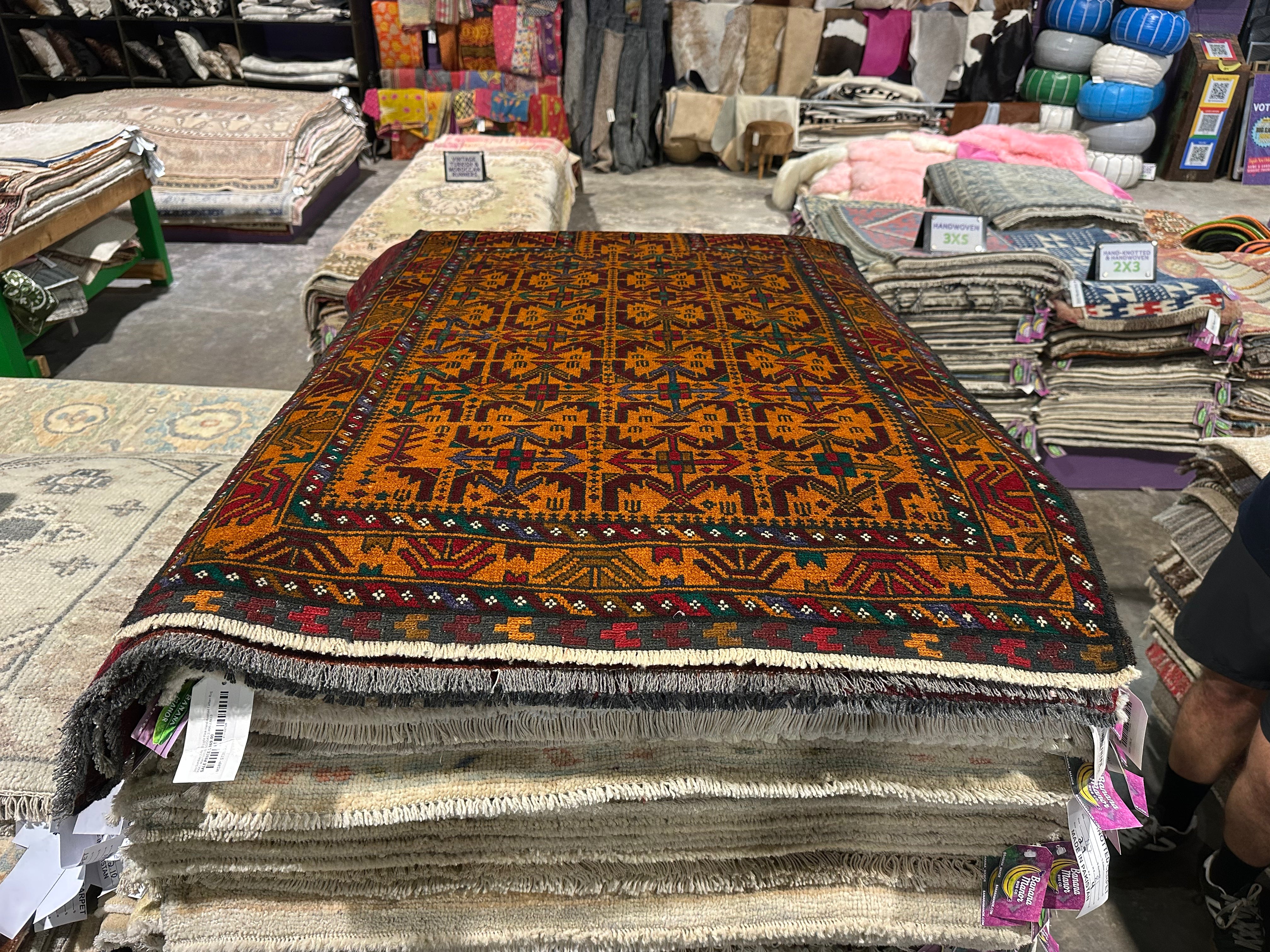 Shelly Thompson 2.10x4.4 Orange Afghani Baluch Rug