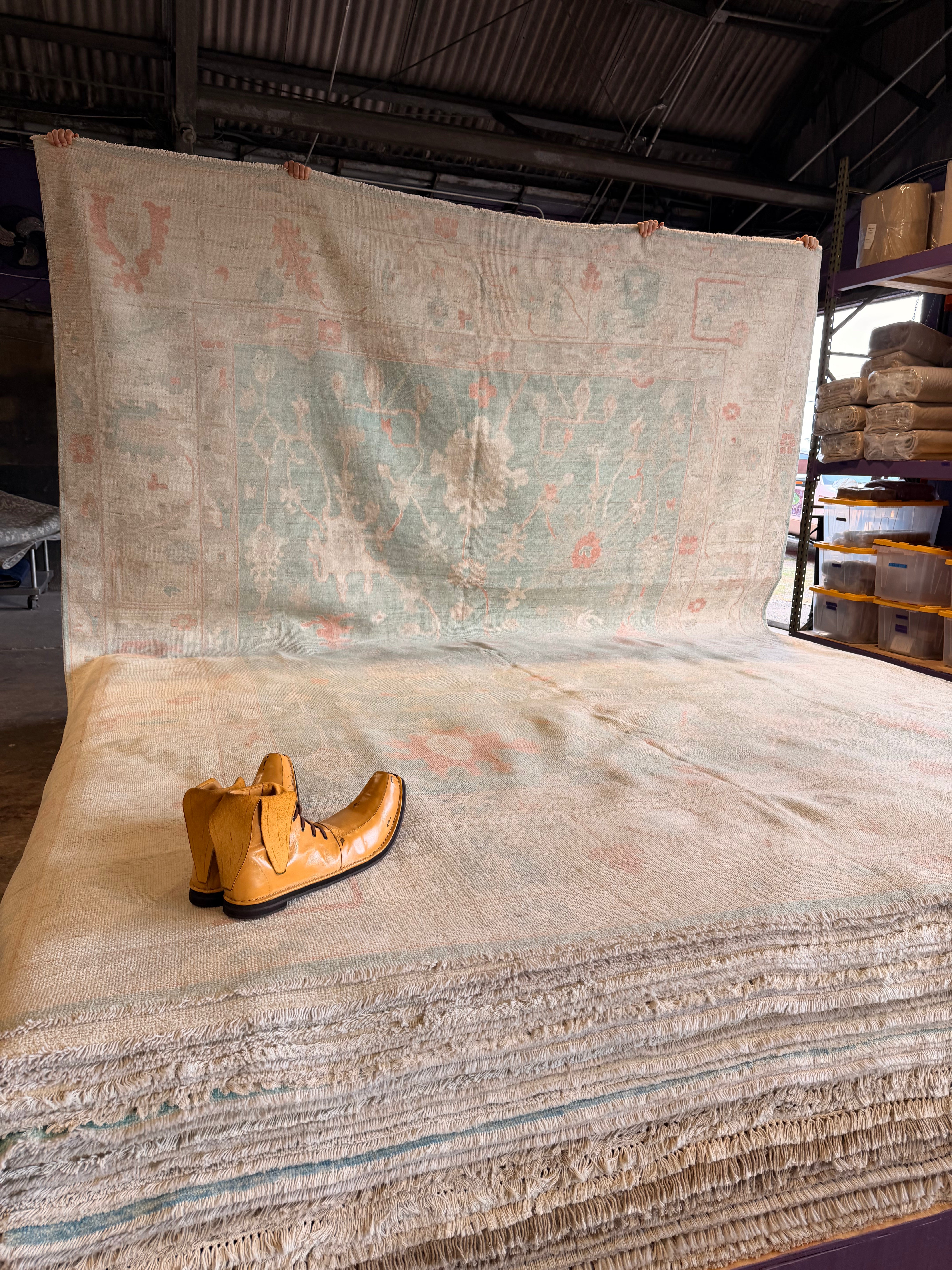 Kate Uno 10.3x13.8 Blue and Pink Afghani Whitewashed Oushak