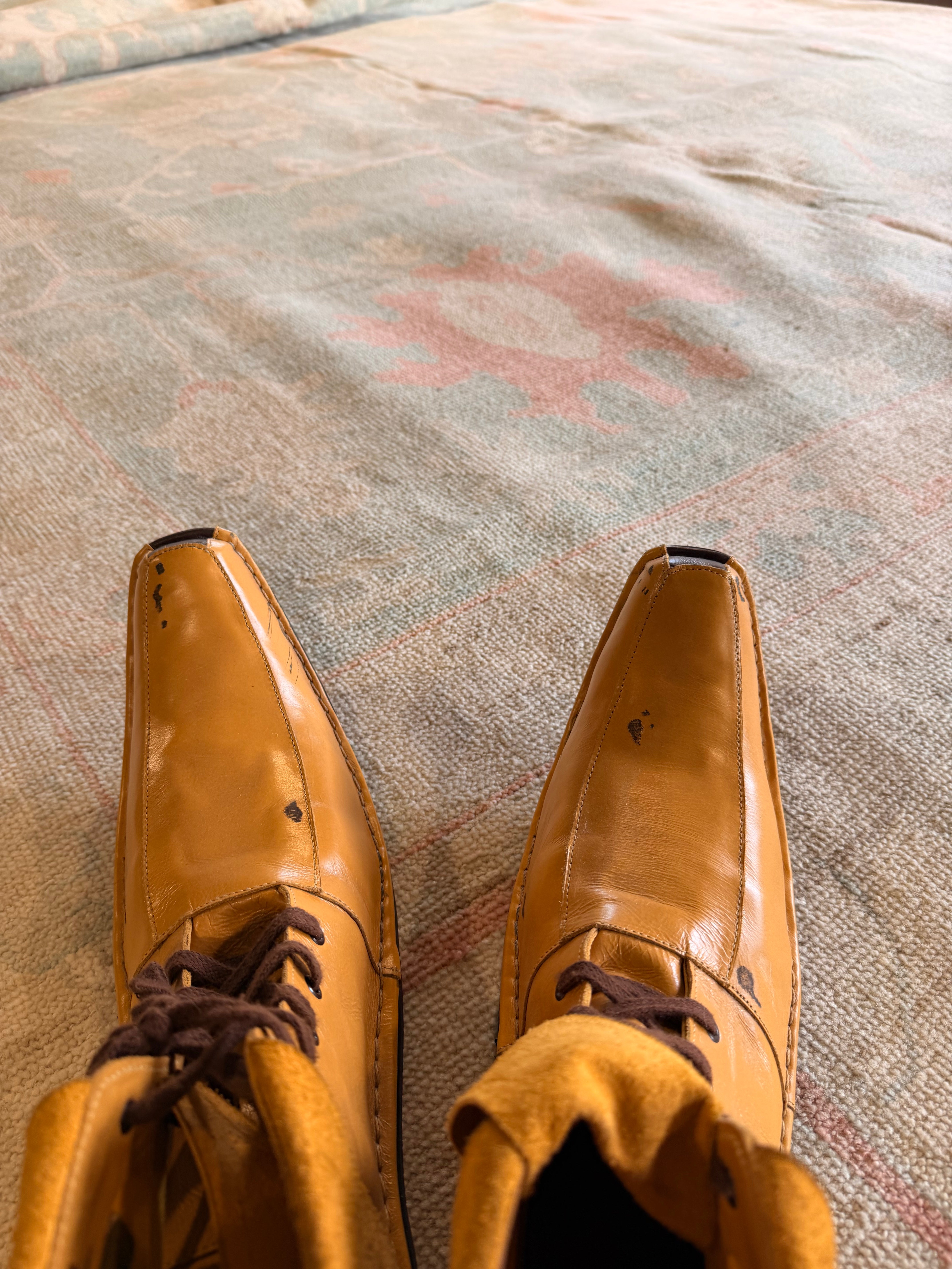 Kate Uno 10.3x13.8 Blue and Pink Afghani Whitewashed Oushak