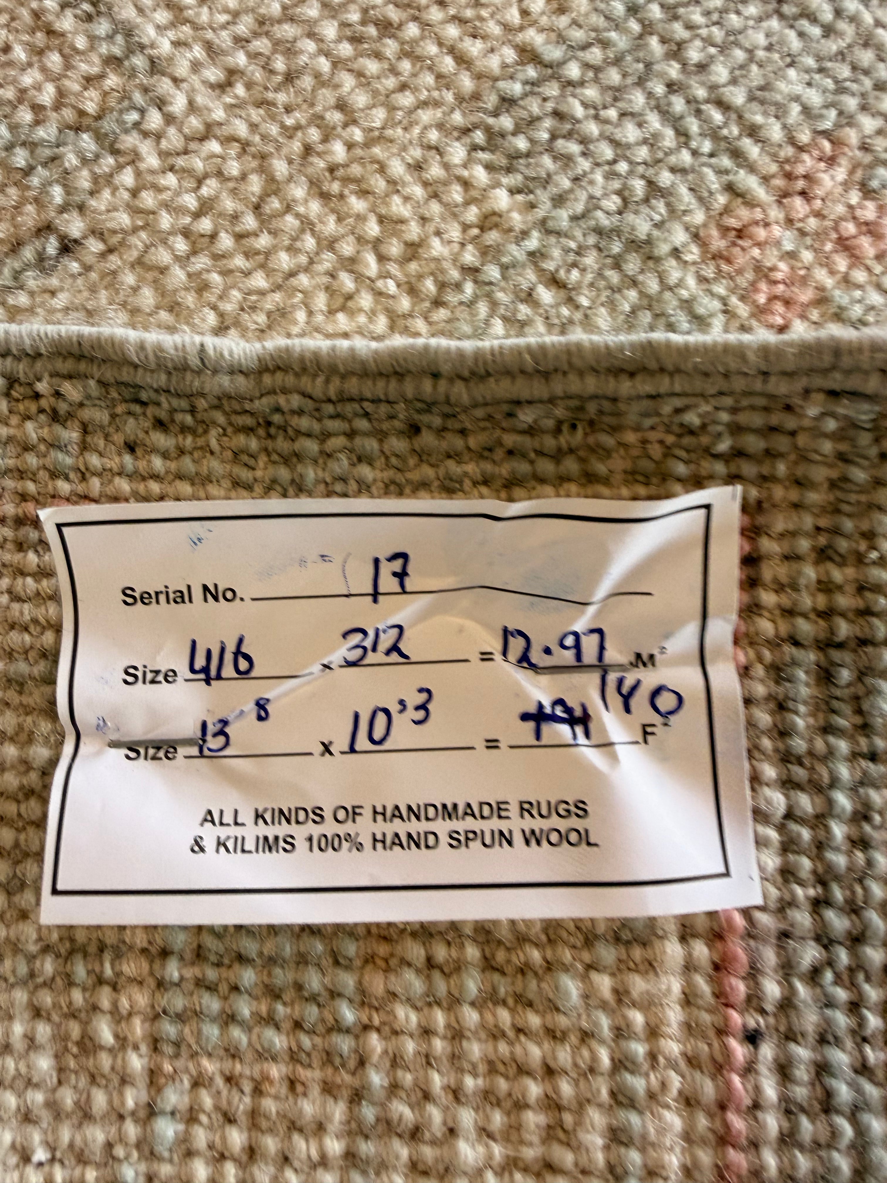 Kate Uno 10.3x13.8 Blue and Pink Afghani Whitewashed Oushak