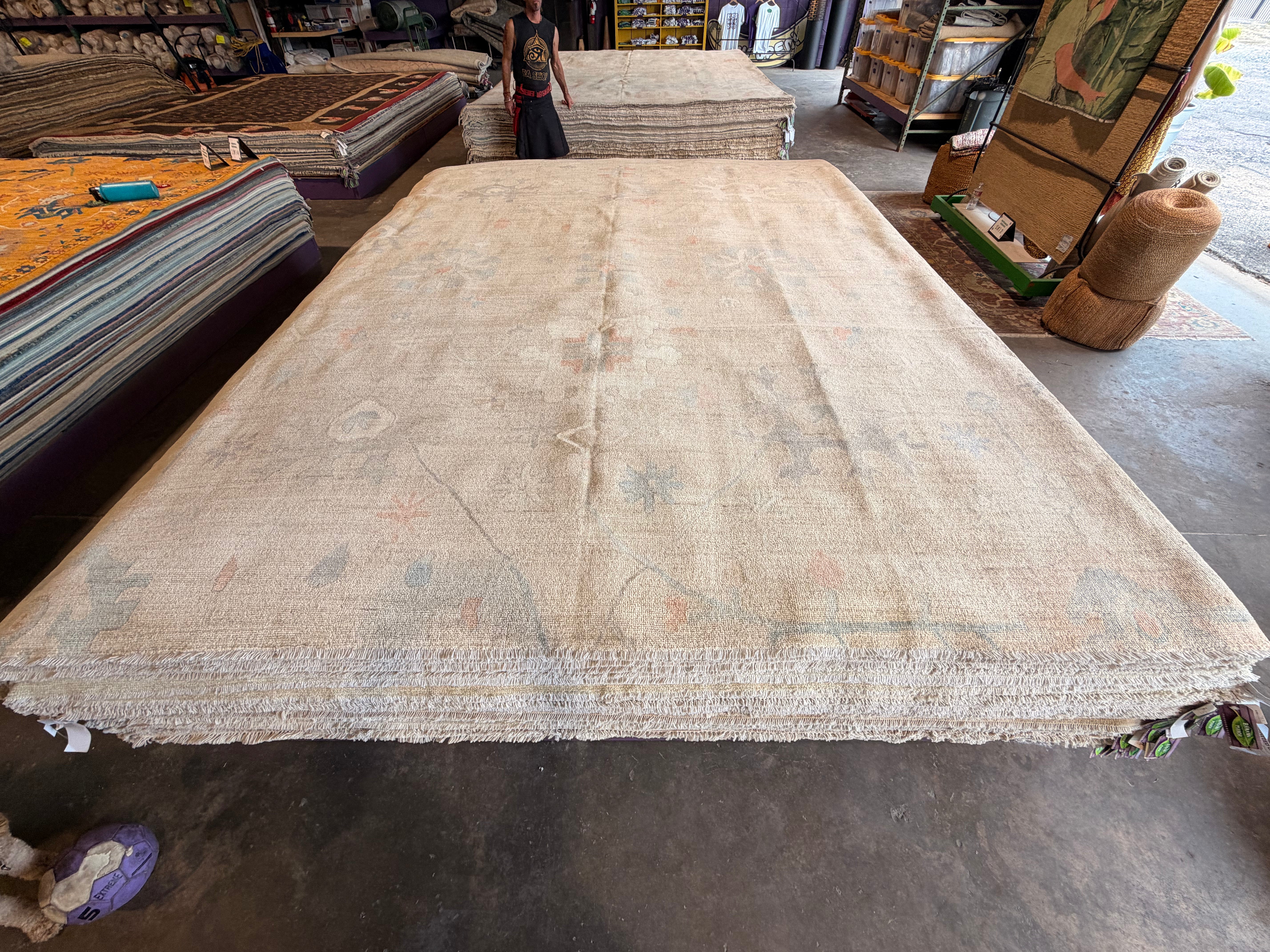 Gaia Rose 9.3x12.6 Blue and Orange Afghani Whitewashed Oushak