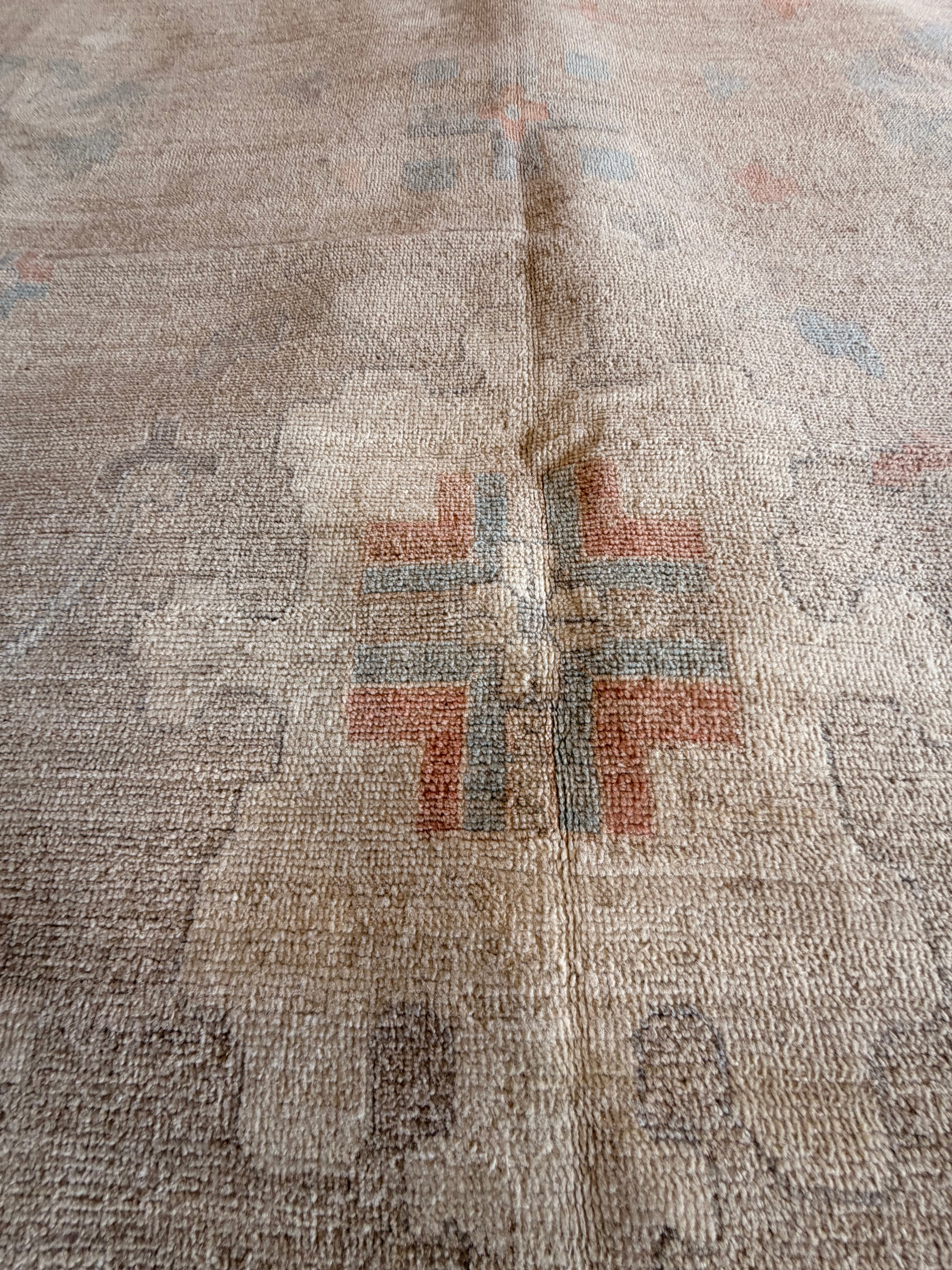 Gaia Rose 9.3x12.6 Blue and Orange Afghani Whitewashed Oushak