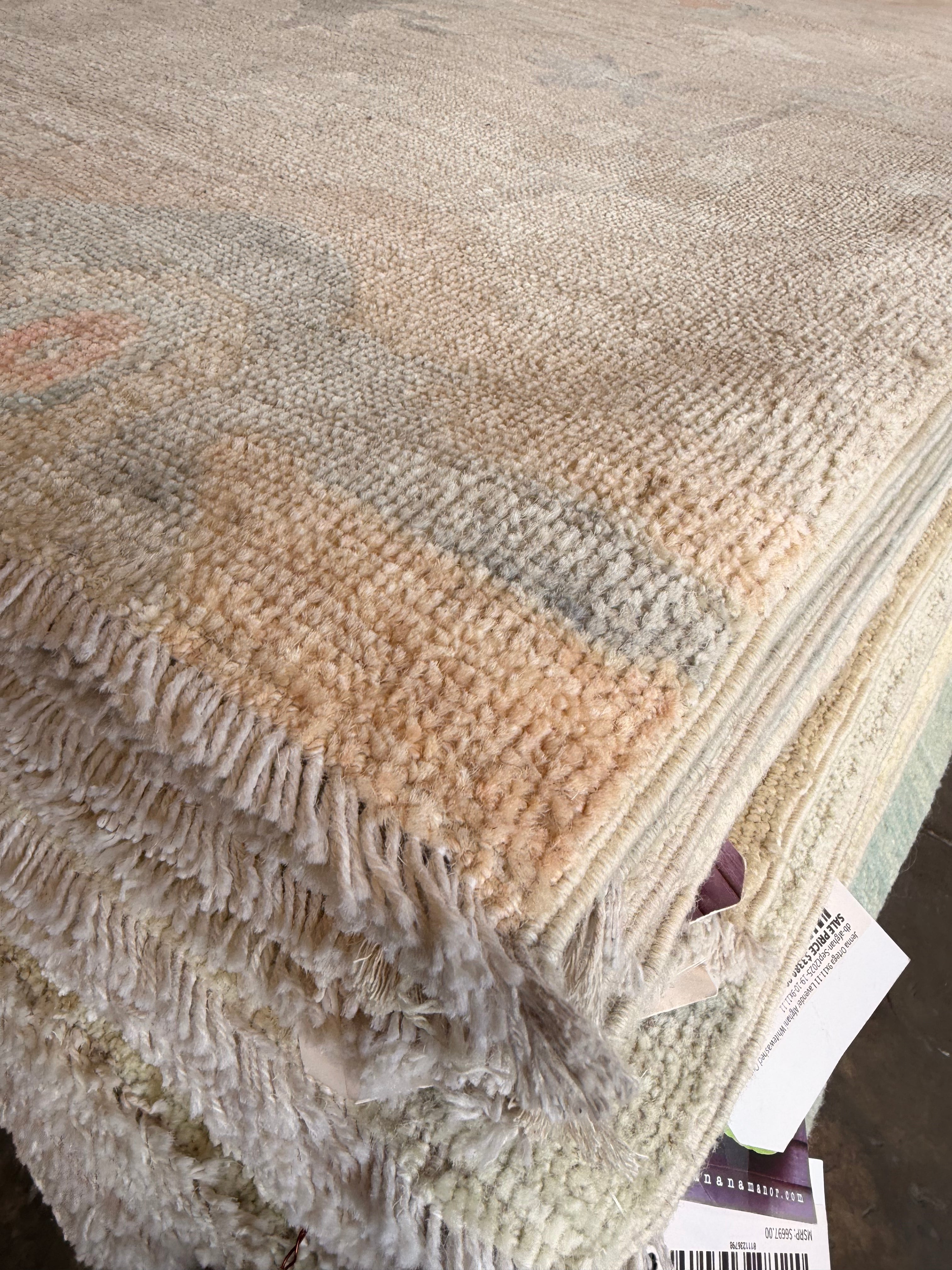 Gaia Rose 9.3x12.6 Blue and Orange Afghani Whitewashed Oushak