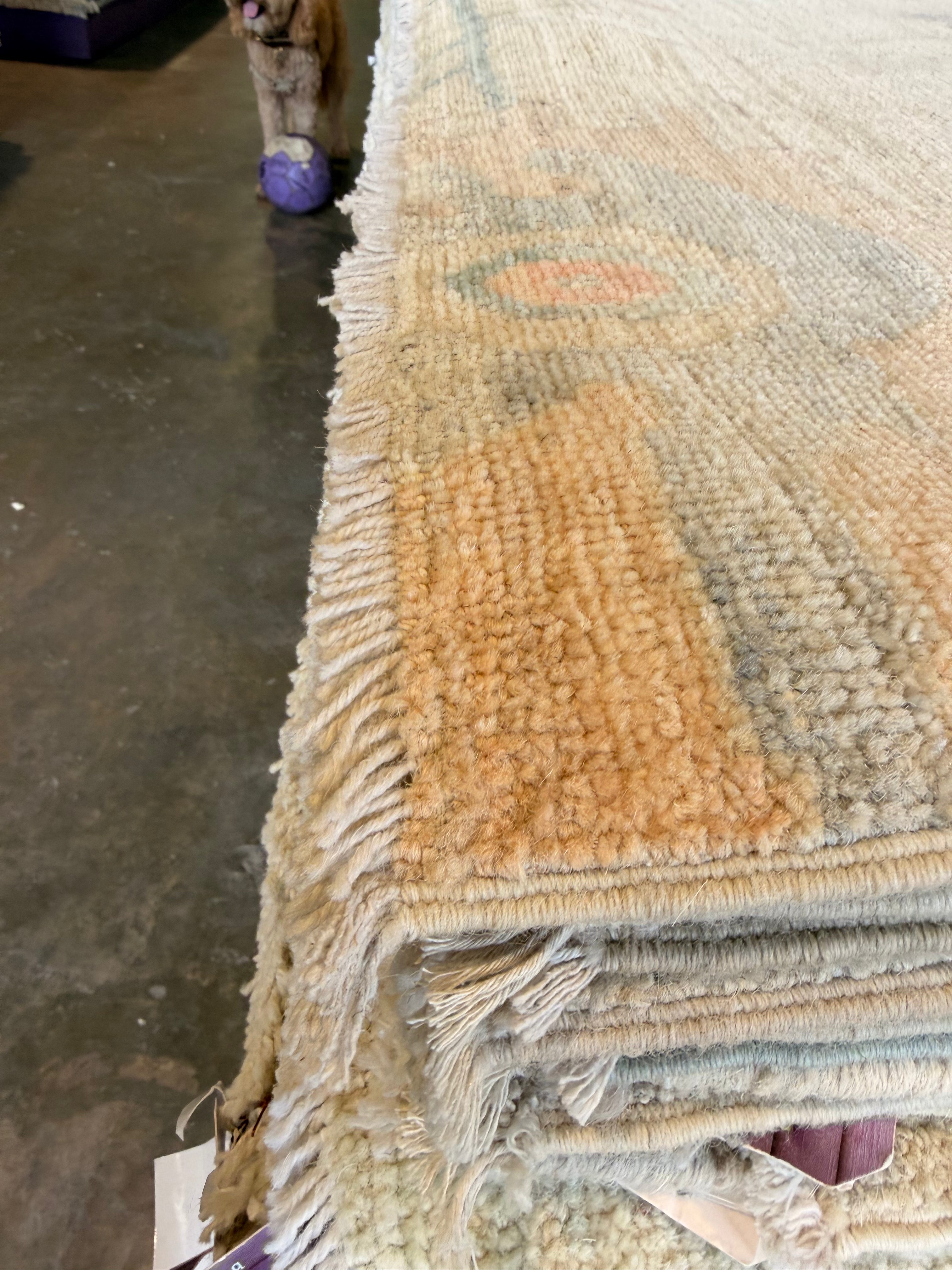 Gaia Rose 9.3x12.6 Blue and Orange Afghani Whitewashed Oushak