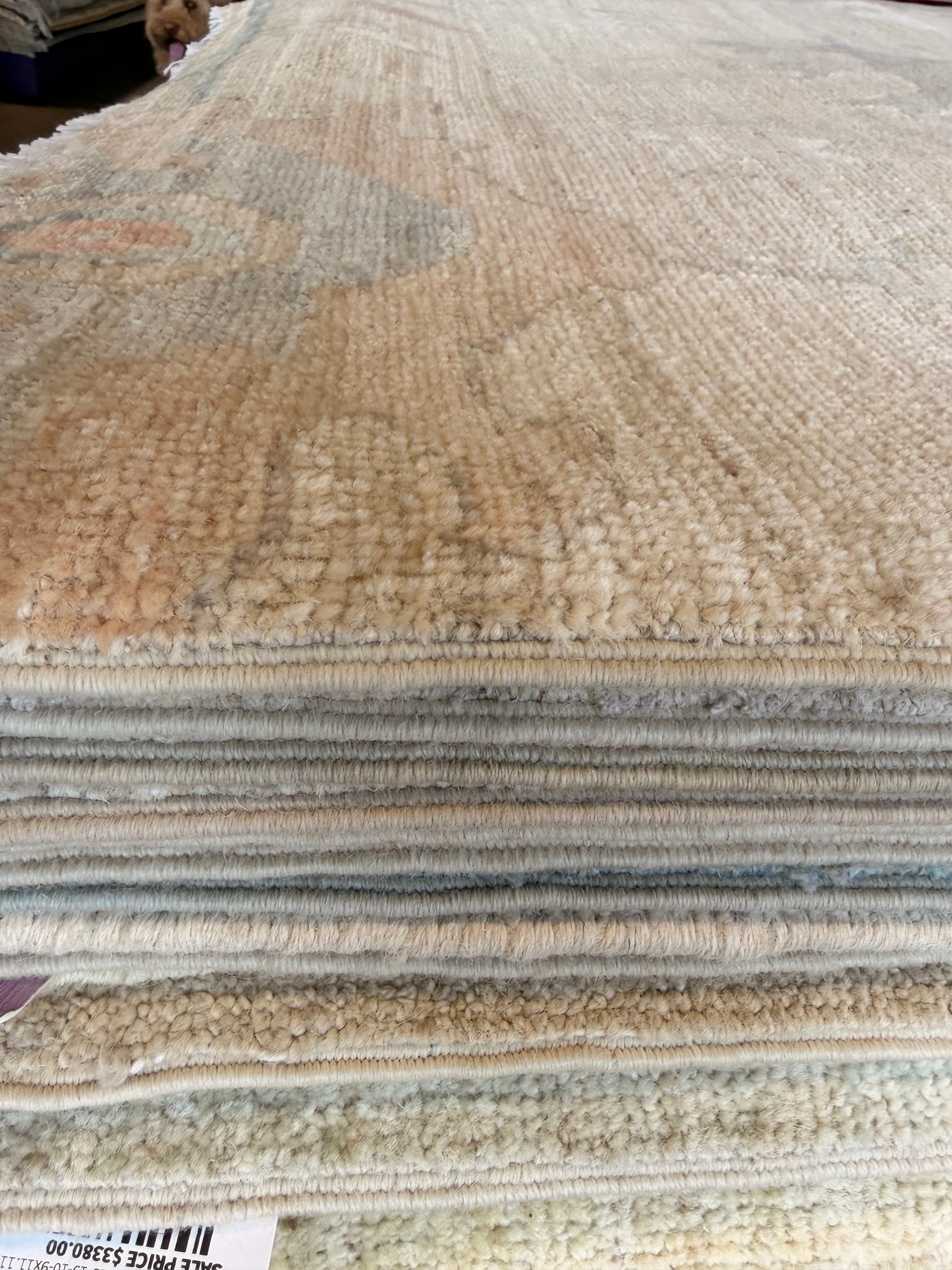 Gaia Rose 9.3x12.6 Blue and Orange Afghani Whitewashed Oushak