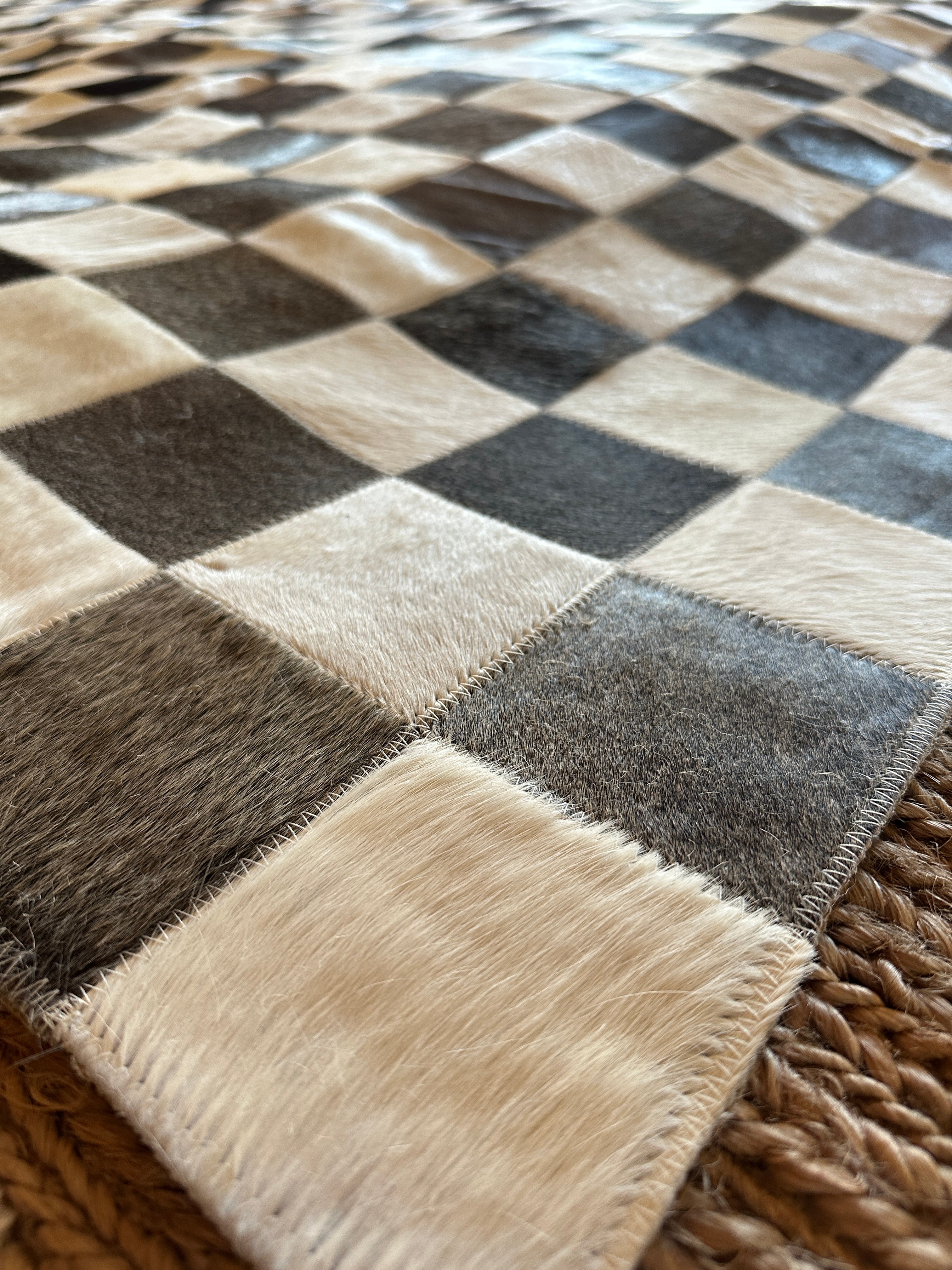 Brisket 7.10x9.10 Black and White Checkerboard Cowhide Rug