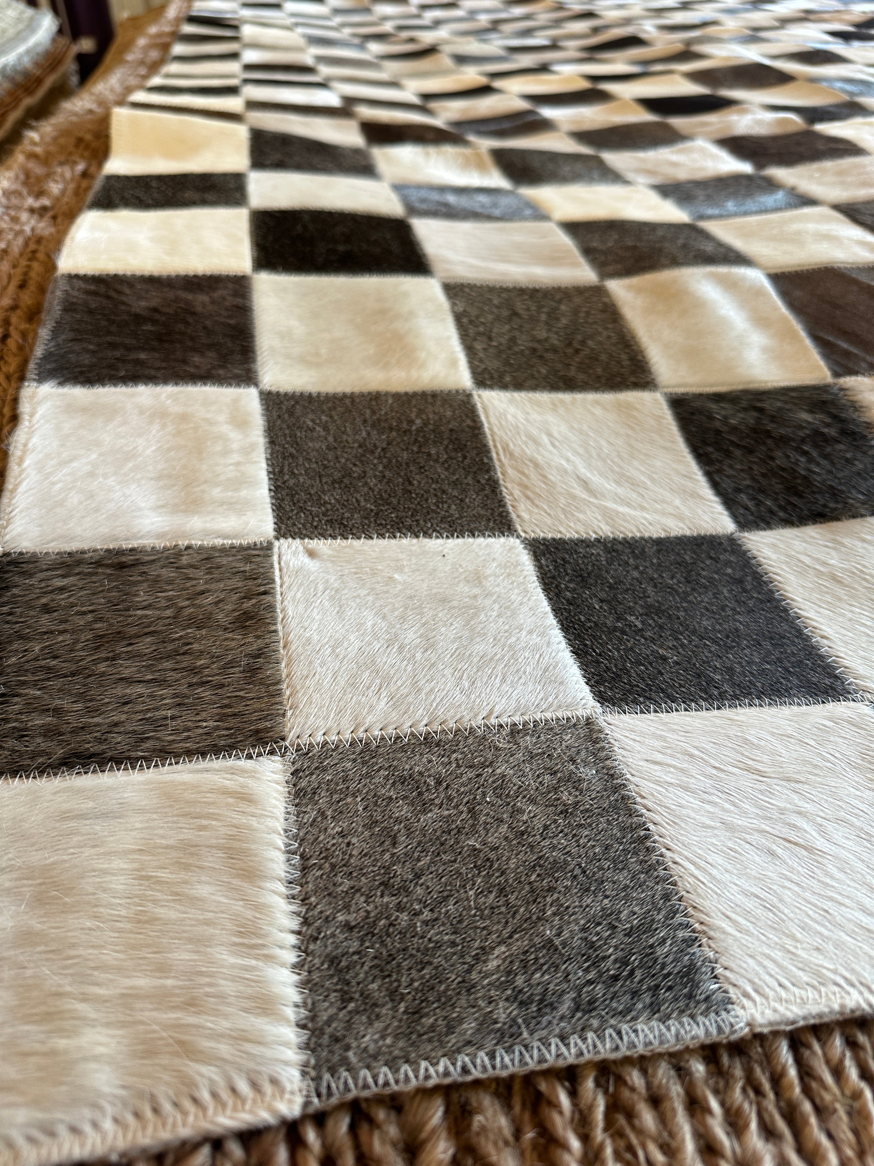 Brisket 7.10x9.10 Black and White Checkerboard Cowhide Rug
