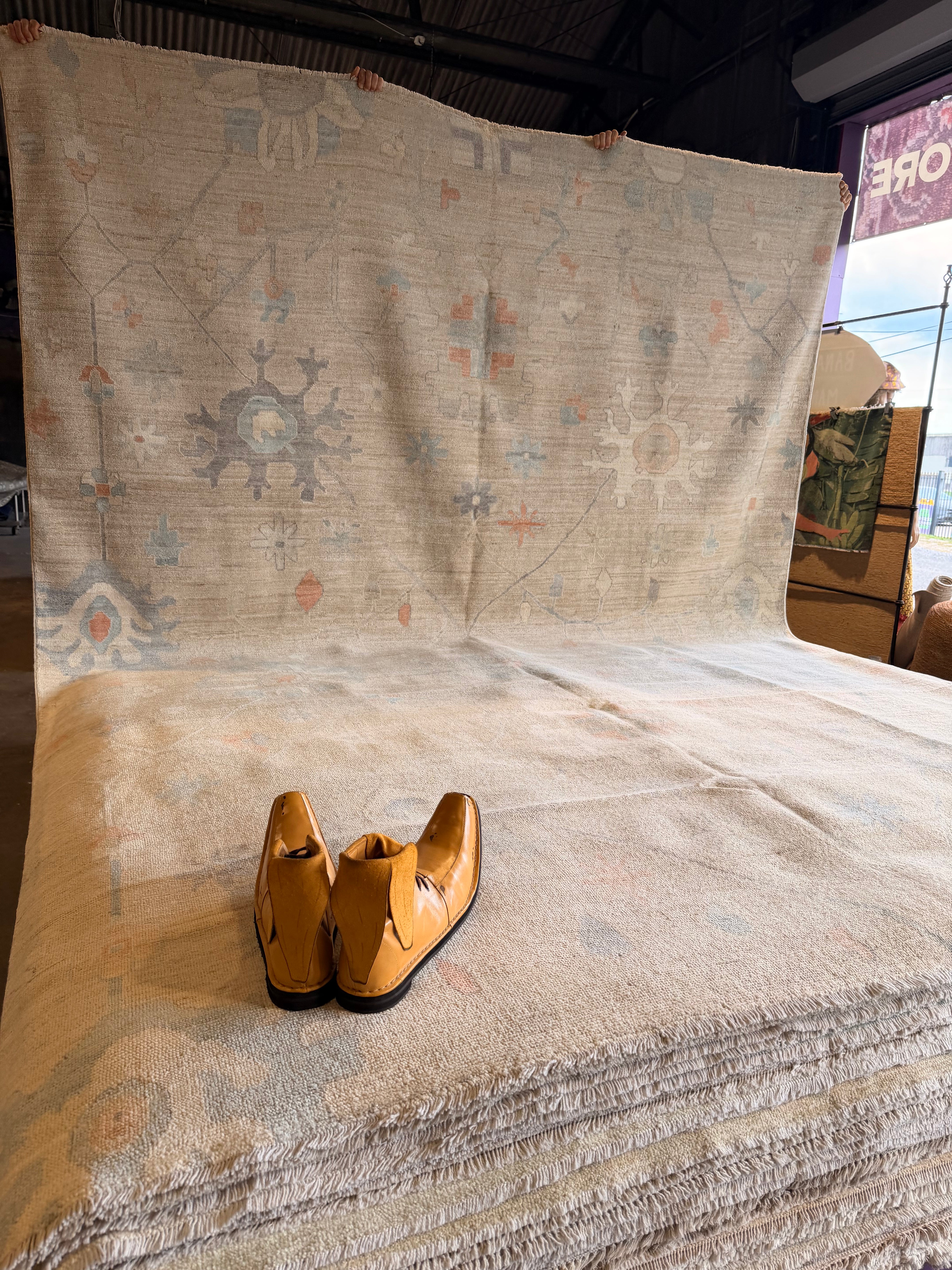 Gaia Rose 9.3x12.6 Blue and Orange Afghani Whitewashed Oushak