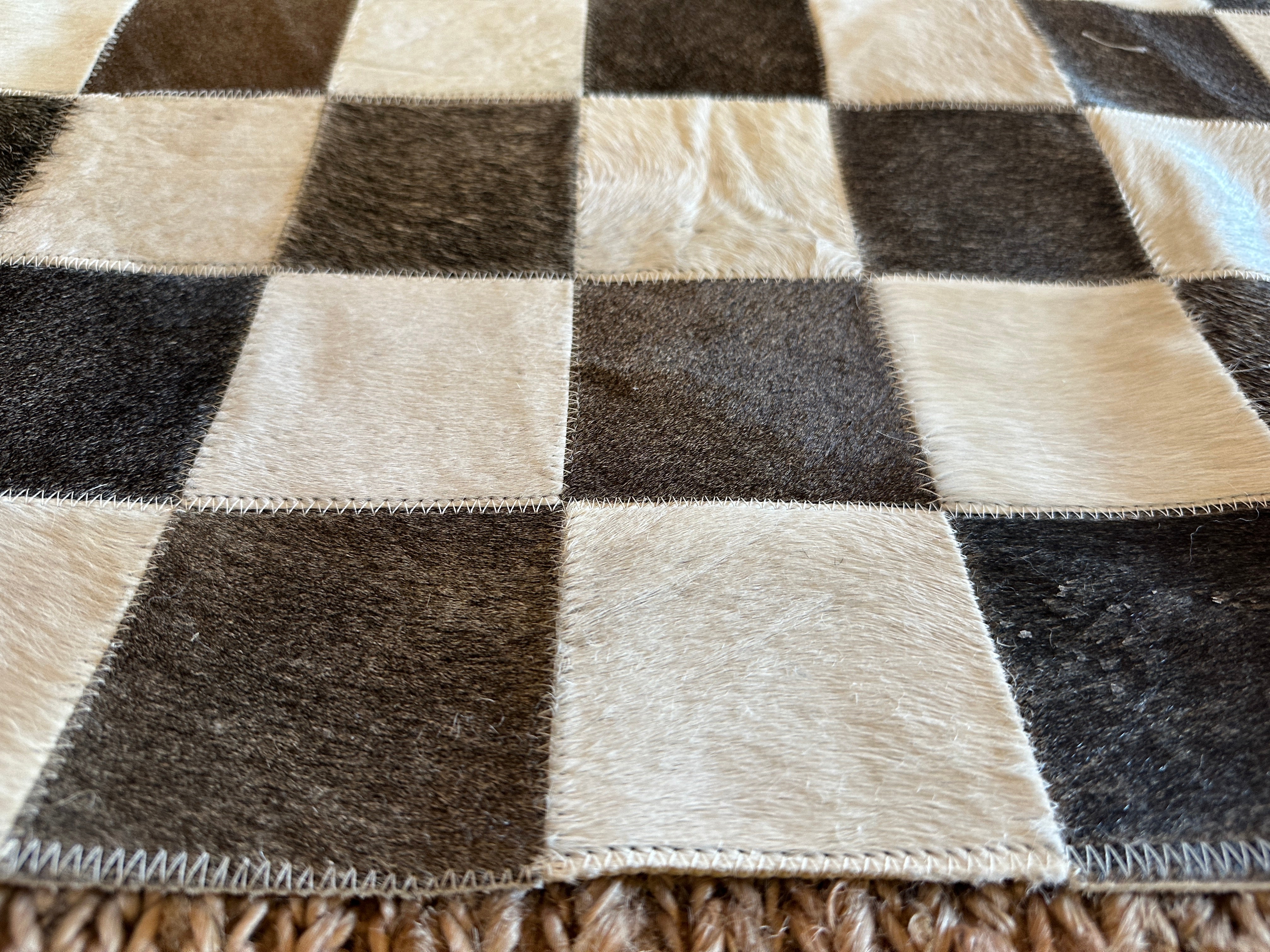 Brisket 7.10x9.10 Black and White Checkerboard Cowhide Rug