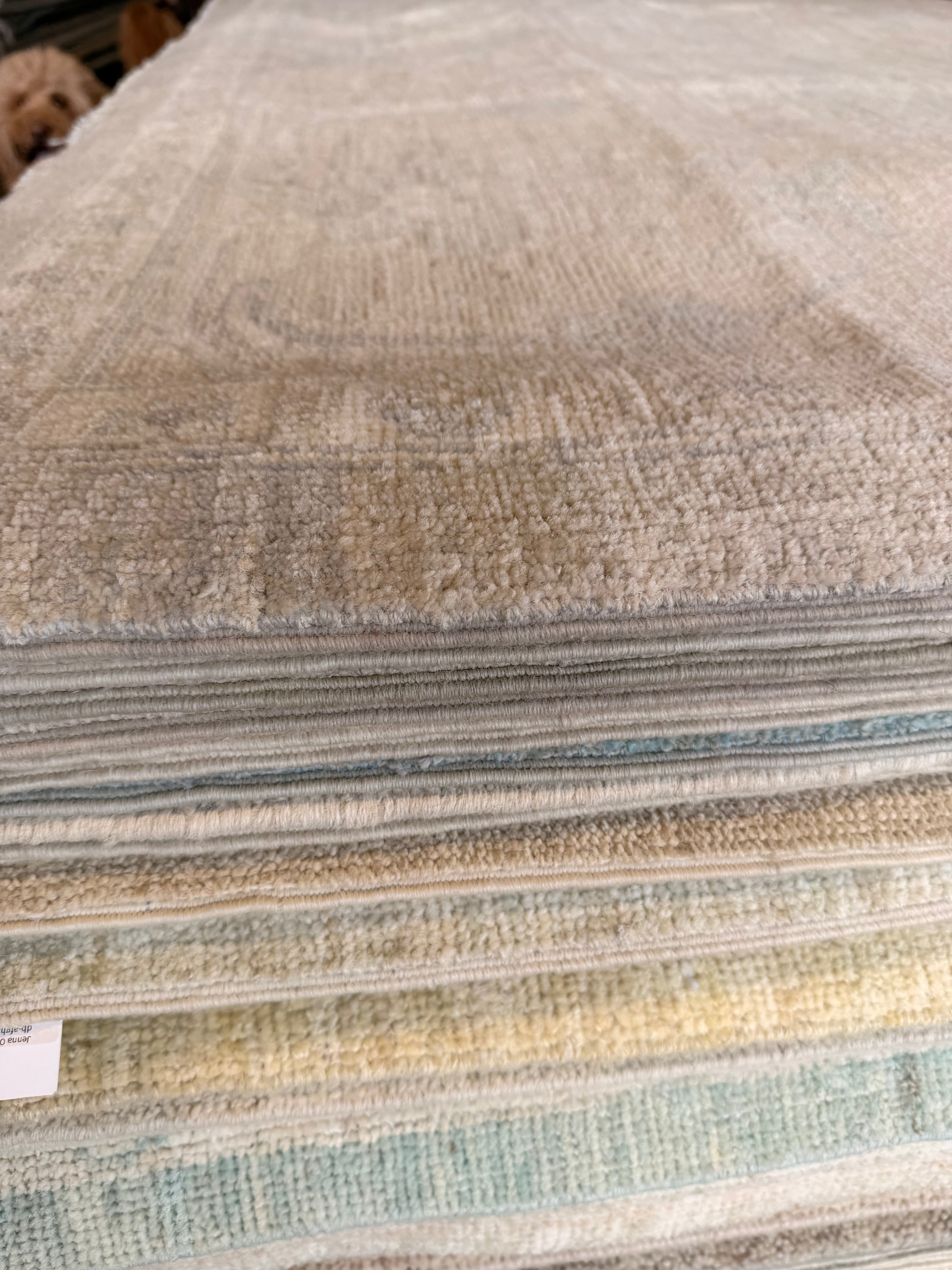 Kayla Thorn 8.11x12 Blue and Green Afghani Whitewashed Oushak