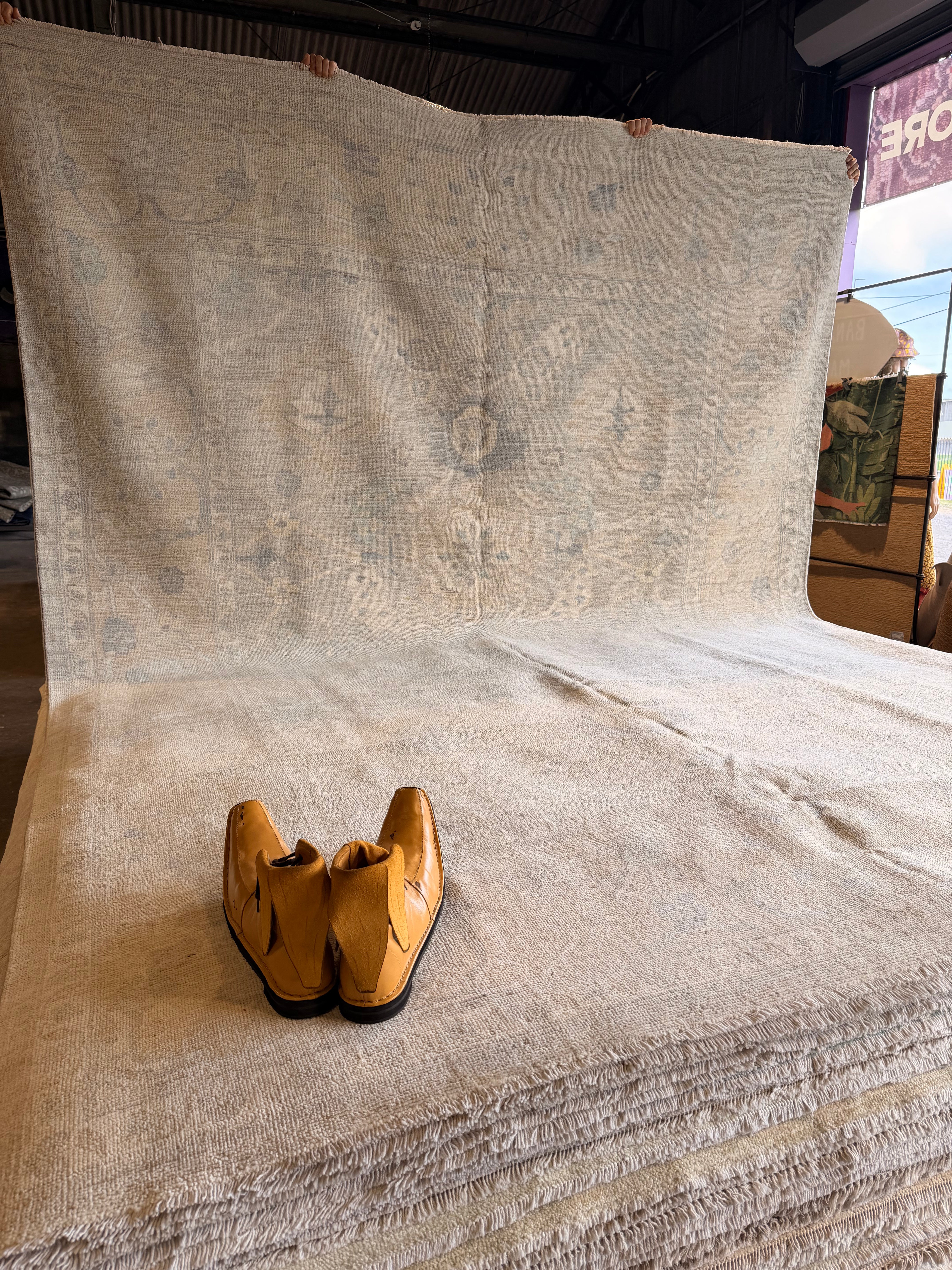 Kayla Thorn 8.11x12 Blue and Green Afghani Whitewashed Oushak