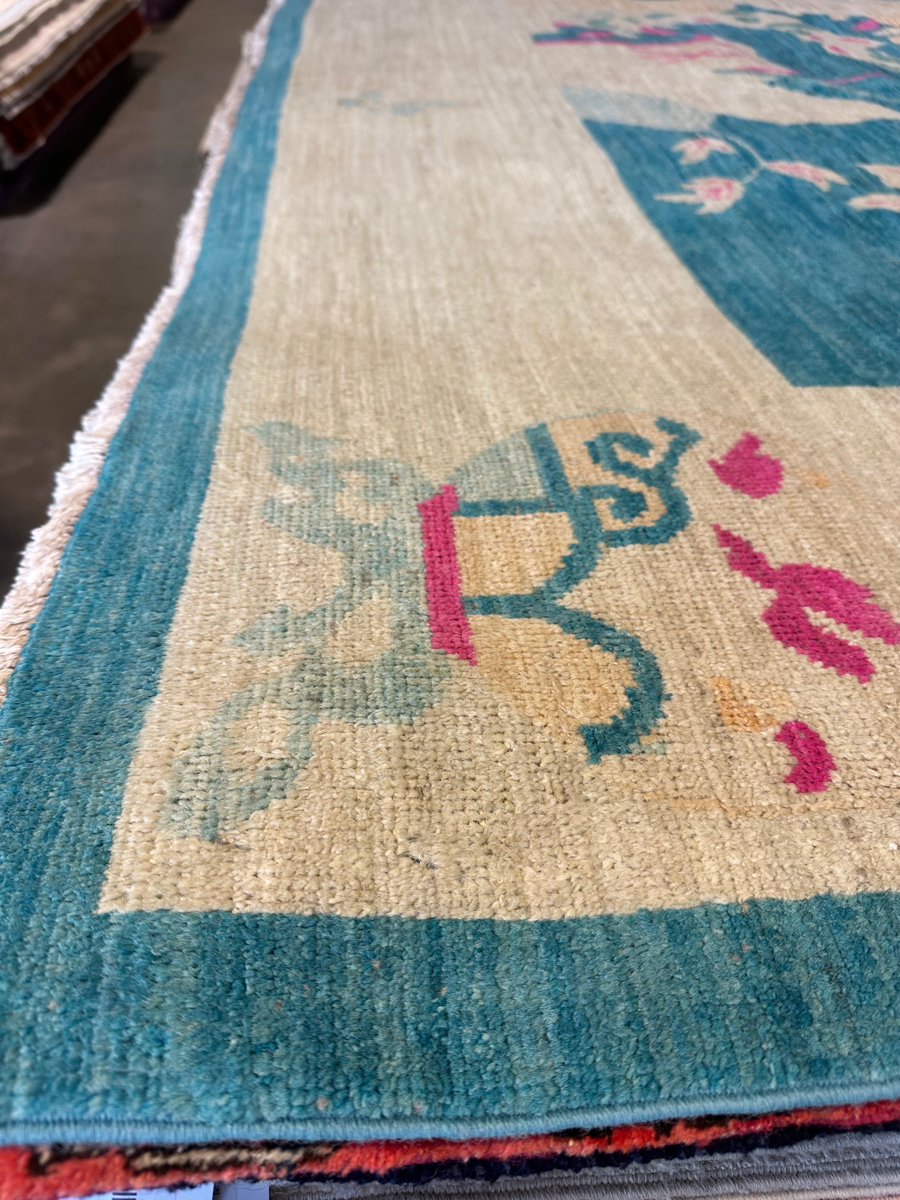 Jennifer Kahn 10.2x13.8 Blue & Pink Afghani Bokhara Rug