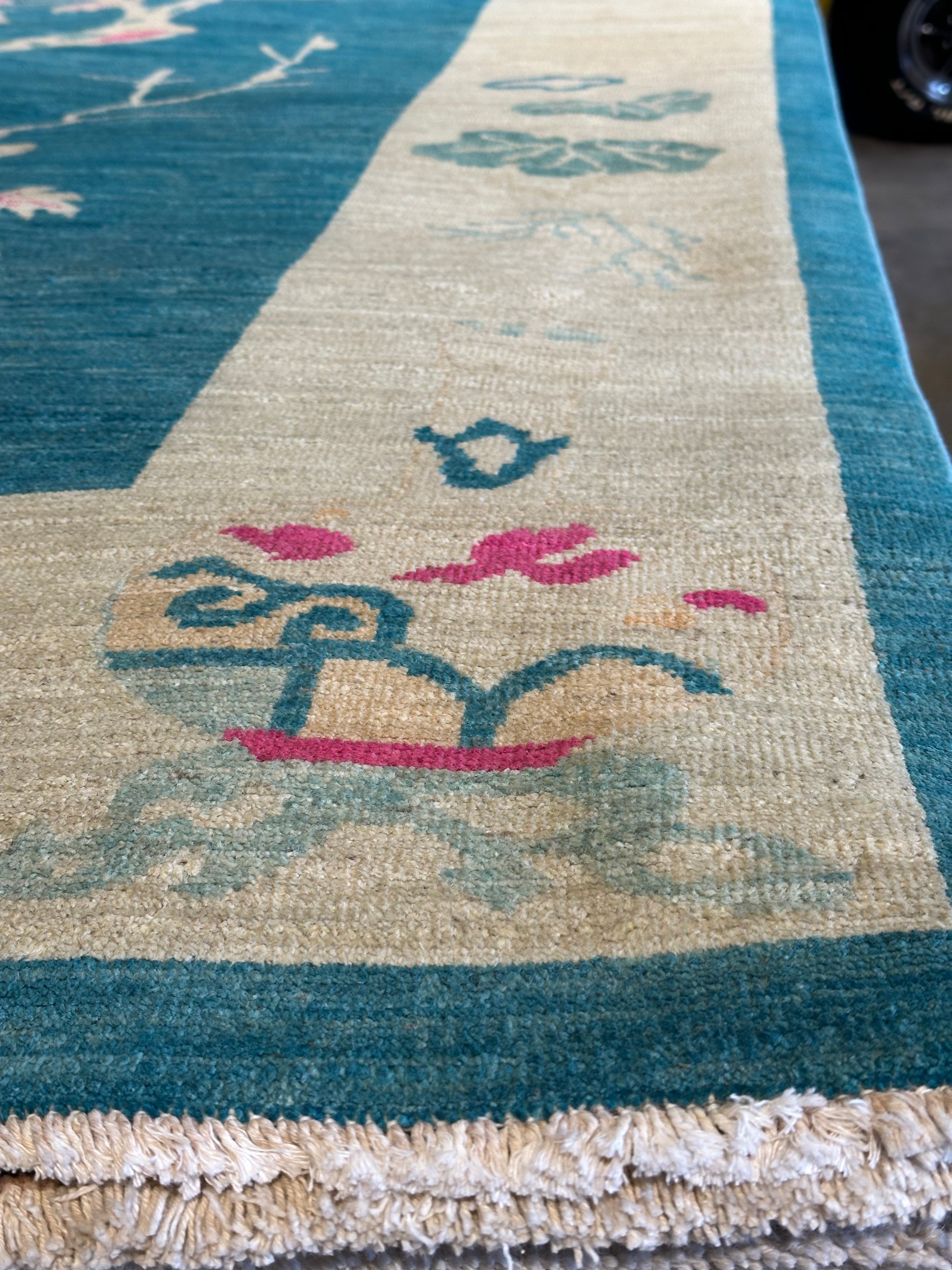 Jennifer Kahn 10.2x13.8 Blue & Pink Afghani Bokhara Rug