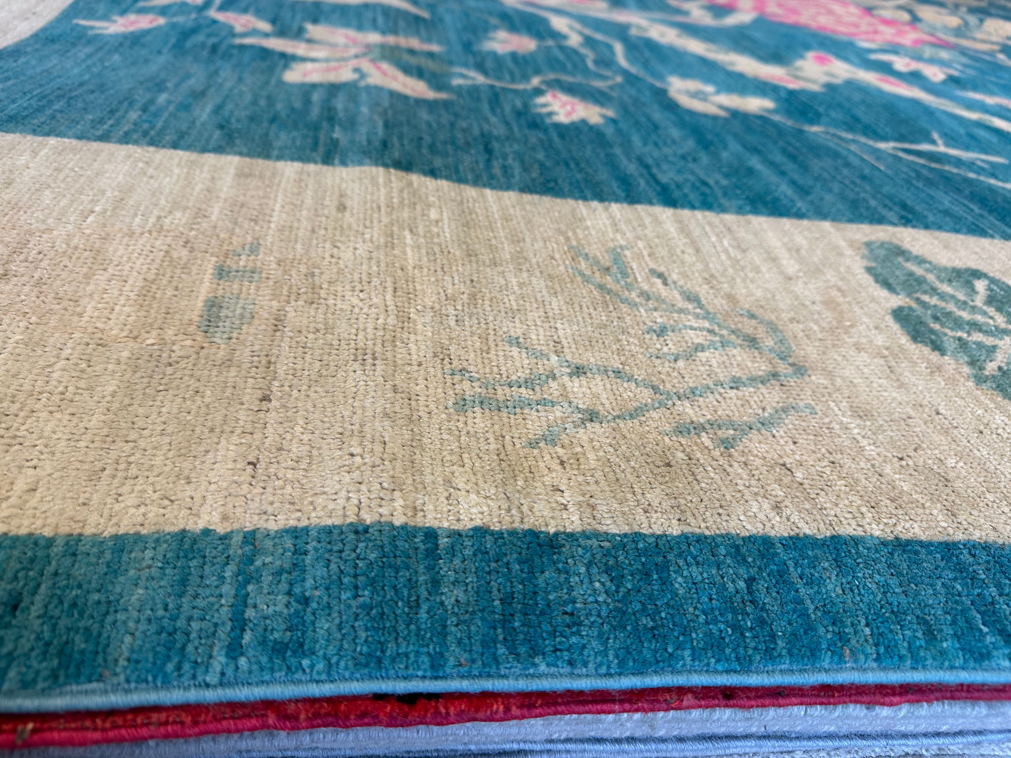 Jennifer Kahn 10.2x13.8 Blue & Pink Afghani Bokhara Rug
