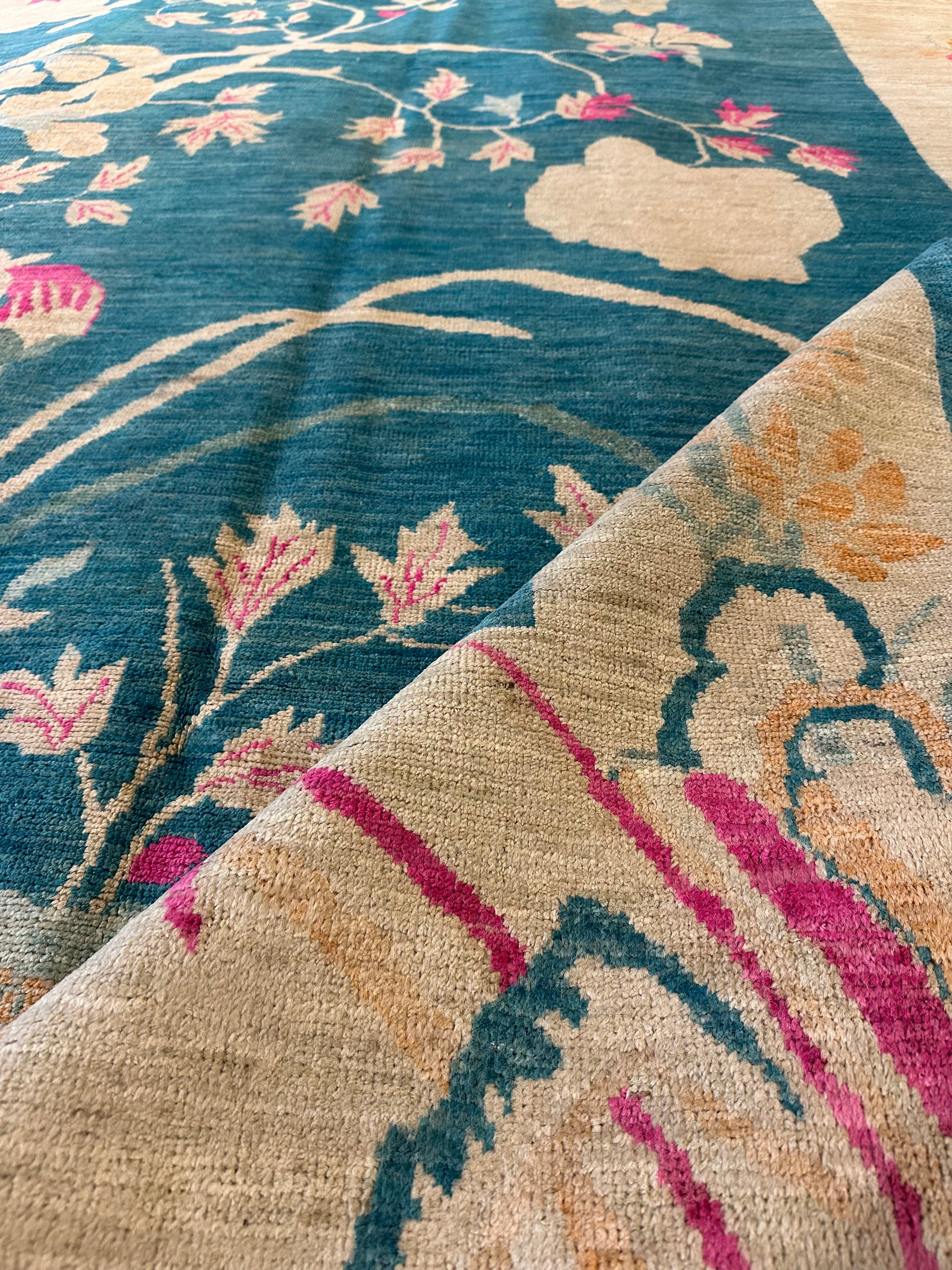 Jennifer Kahn 10.2x13.8 Blue & Pink Afghani Bokhara Rug