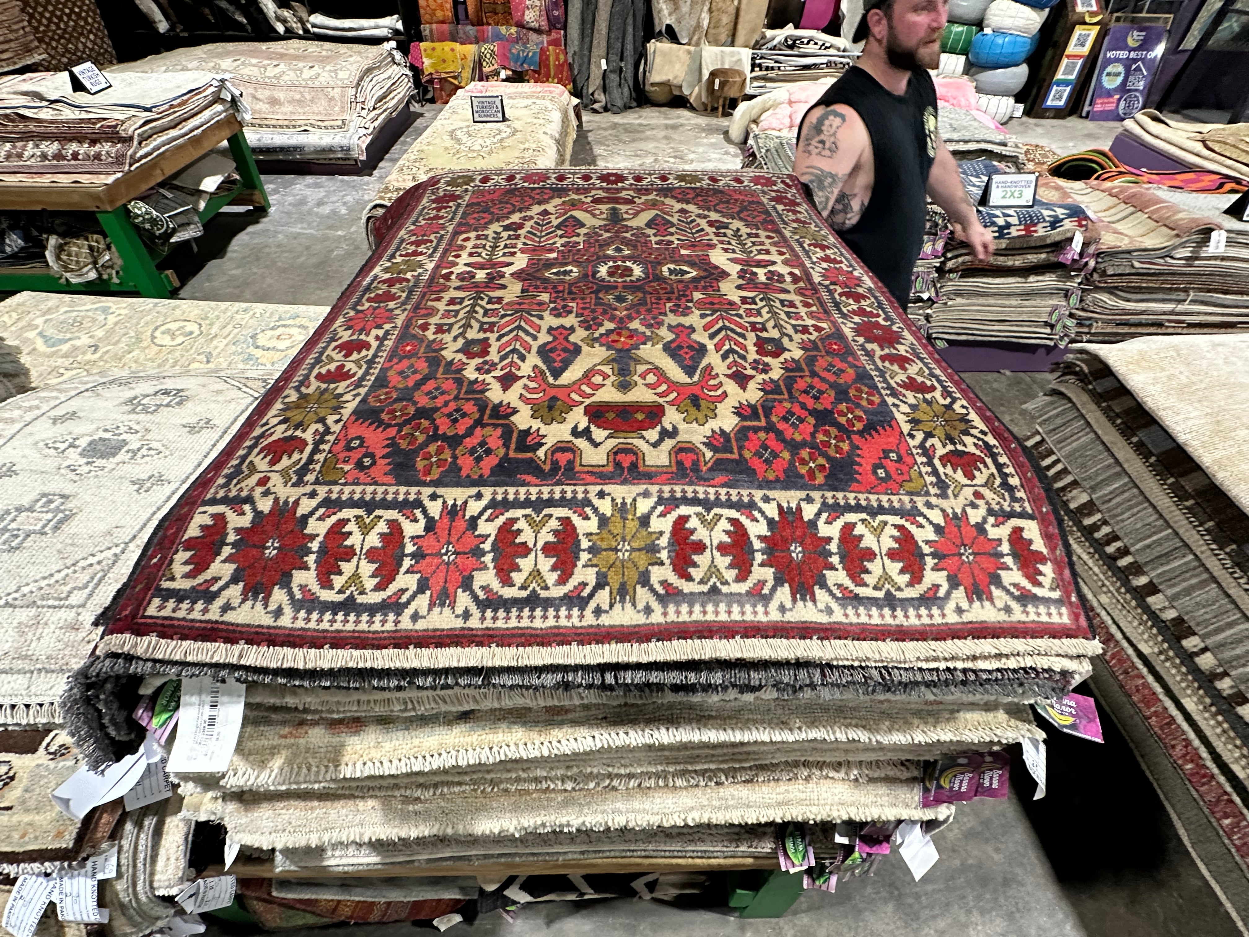 Katie Purvis 2.8x3.10 Red Afghani Khal Muhammad Rug