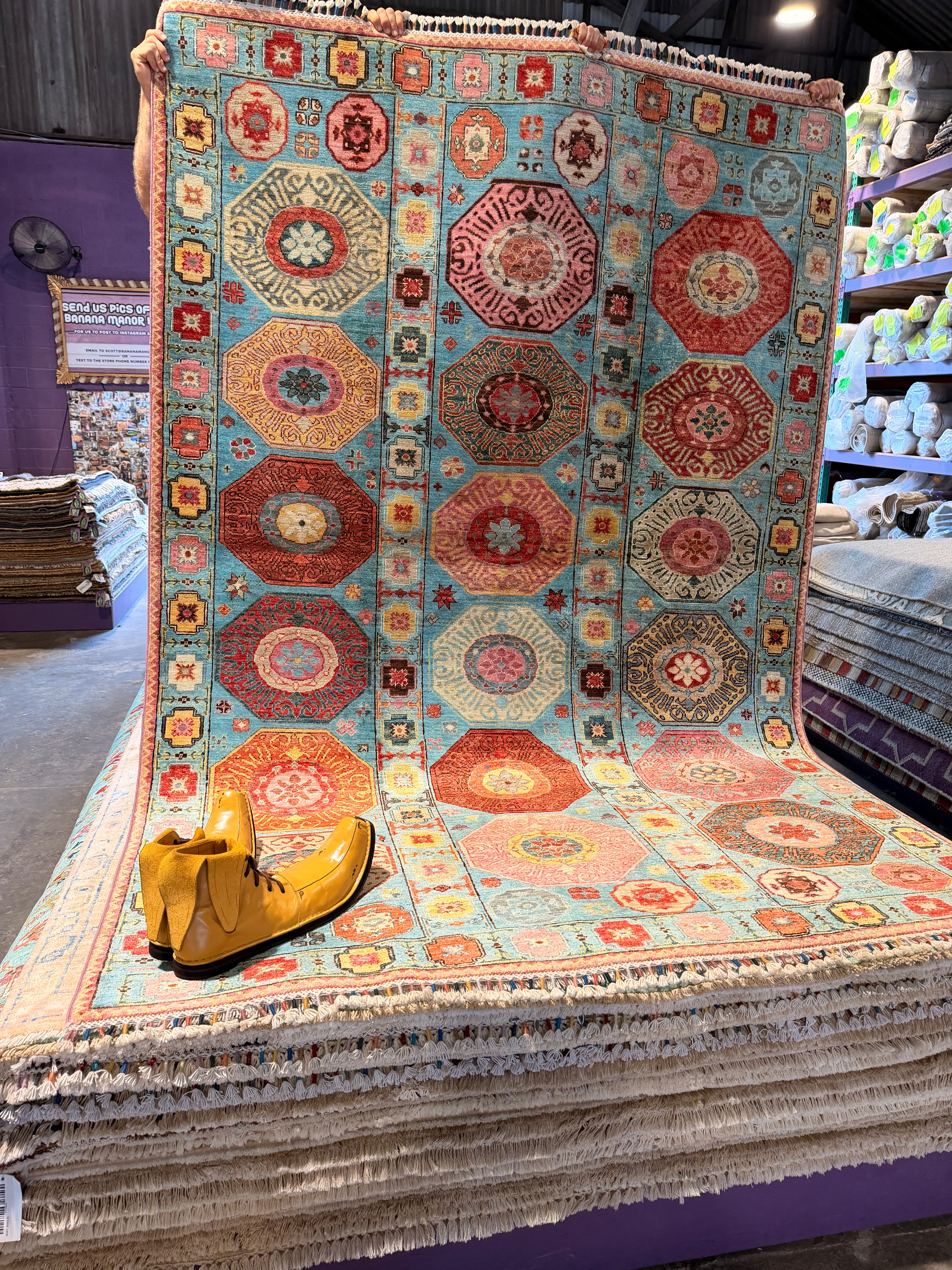 Waziri Rug Alexis Dempsey 5.8x8.5 Light Blue Multi Afghani Waziri Rug – Banana ...