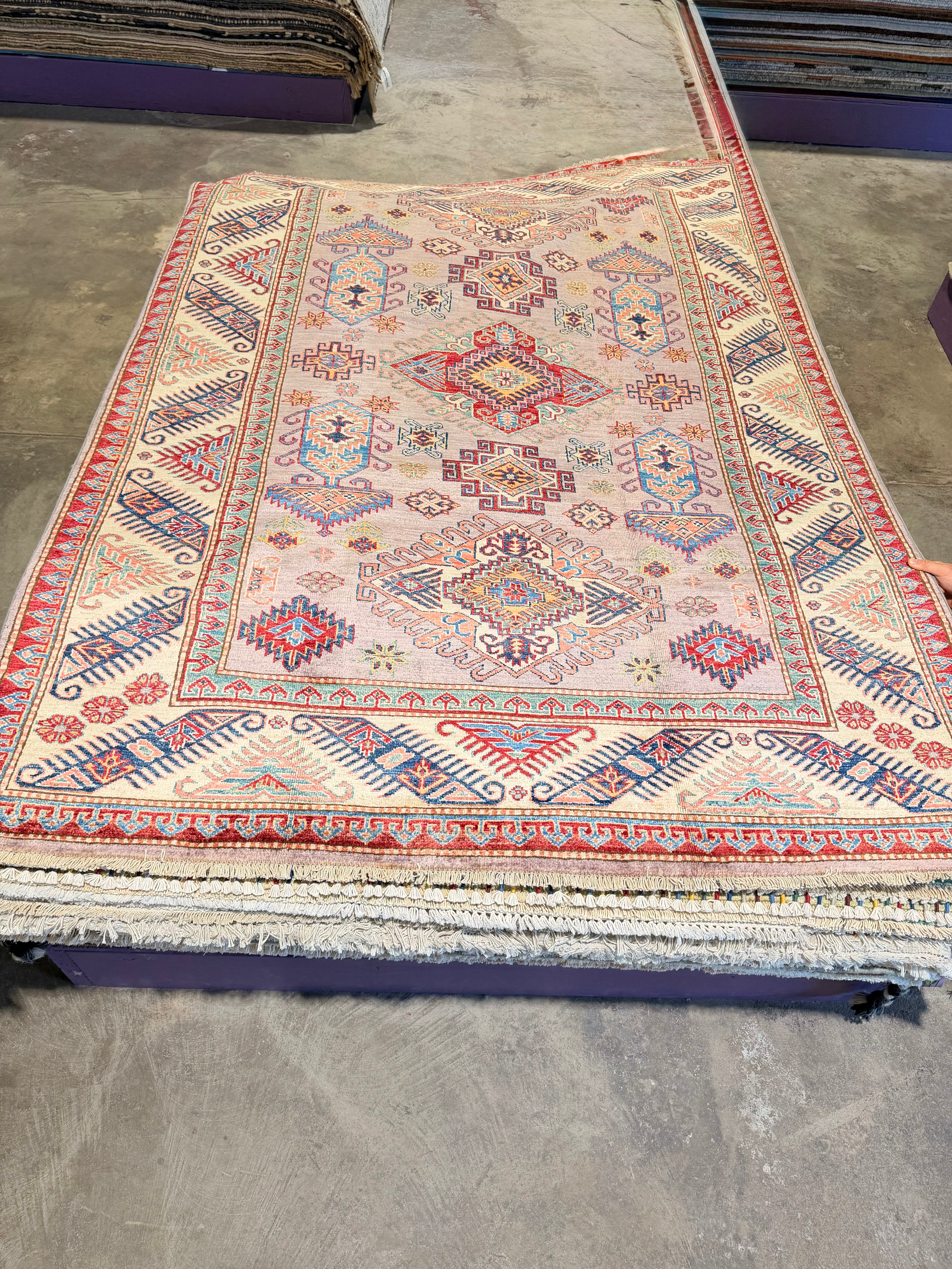 Toni Collette 5.5x8.3 Purple Afghani Kazak Rug
