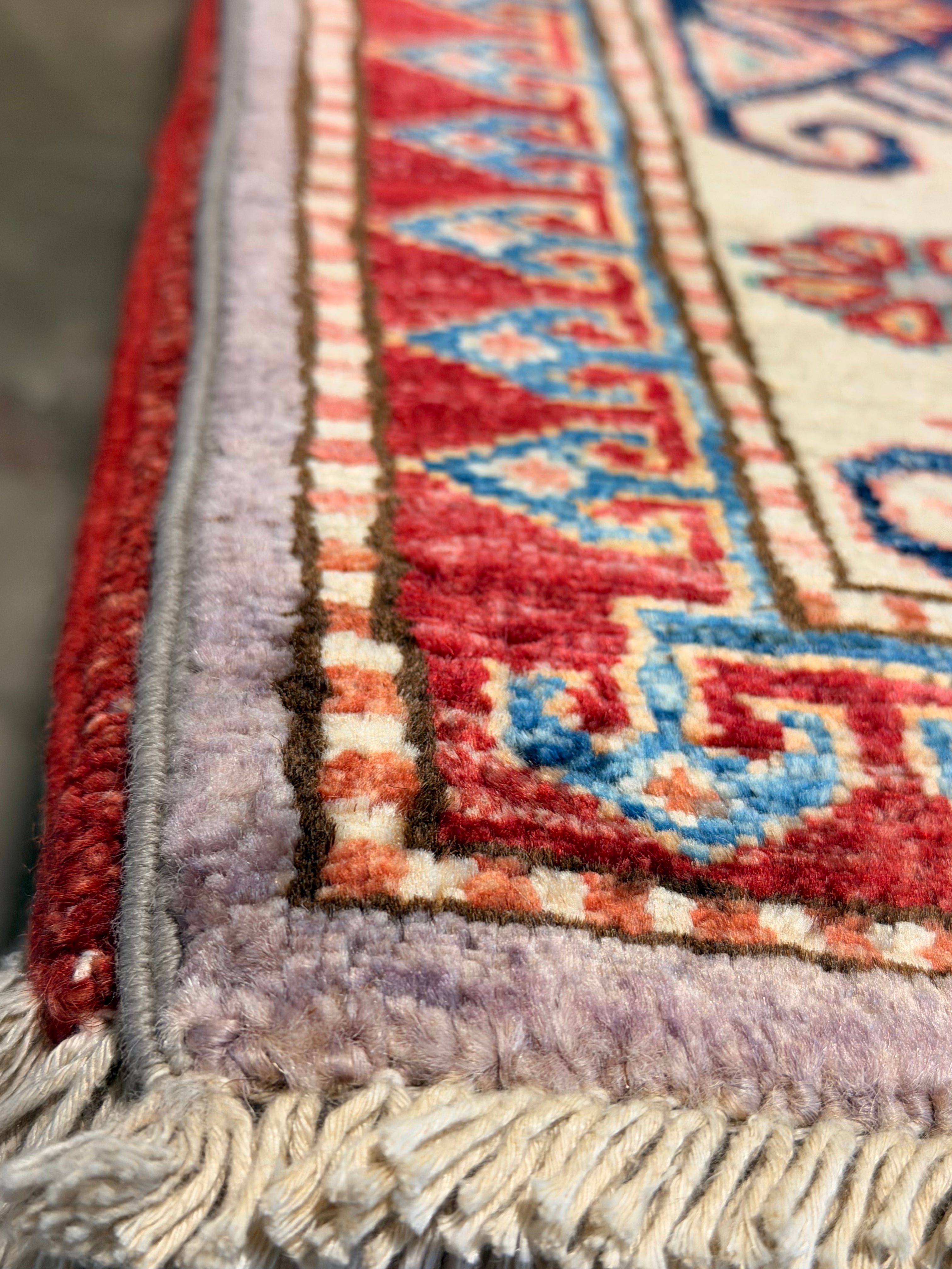 Toni Collette 5.5x8.3 Purple Afghani Kazak Rug