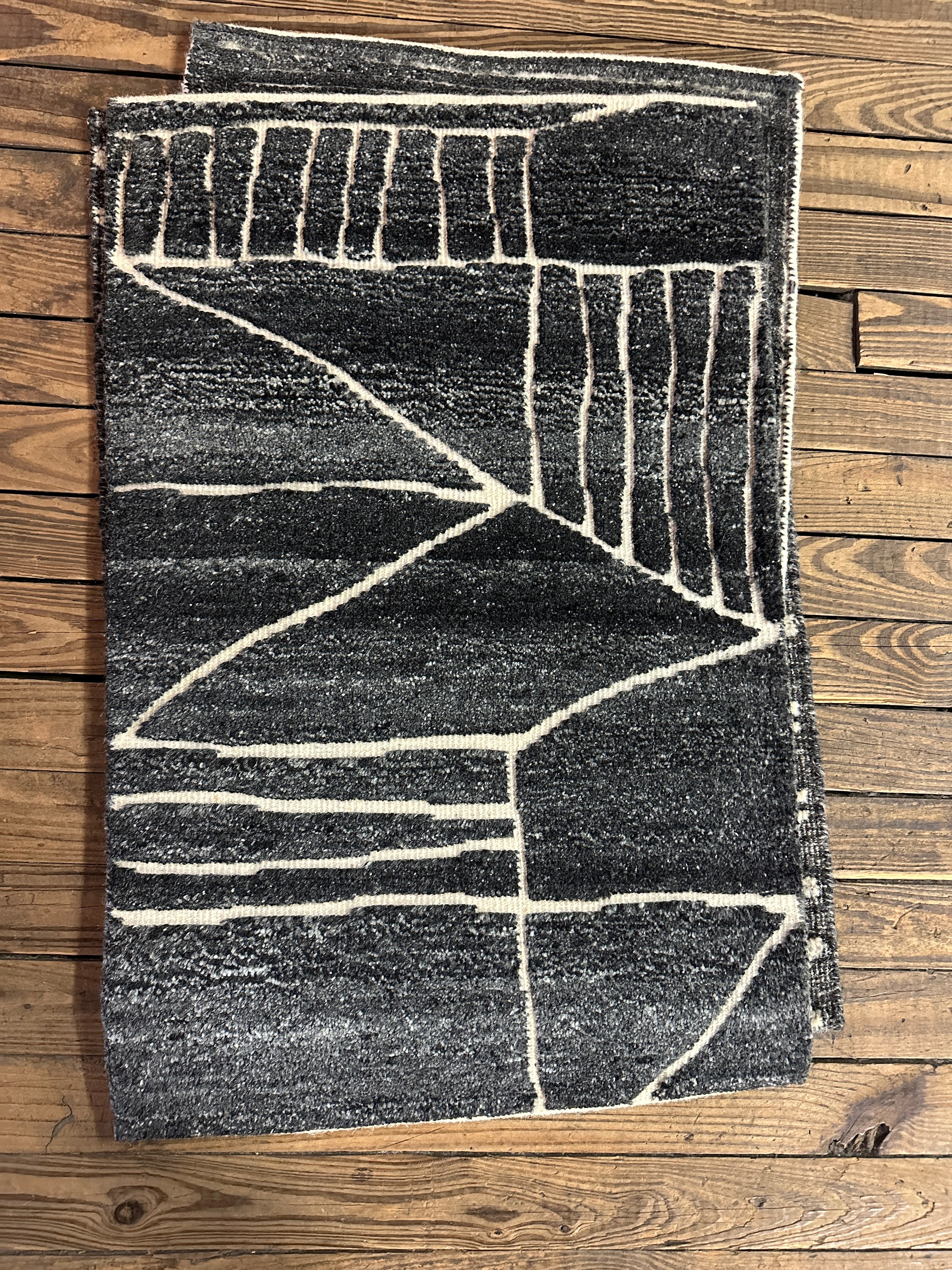 Dominique McElligott 2x3 Hand-Knotted High Low Abstract Rugs (Assorted Styles - Blacks)