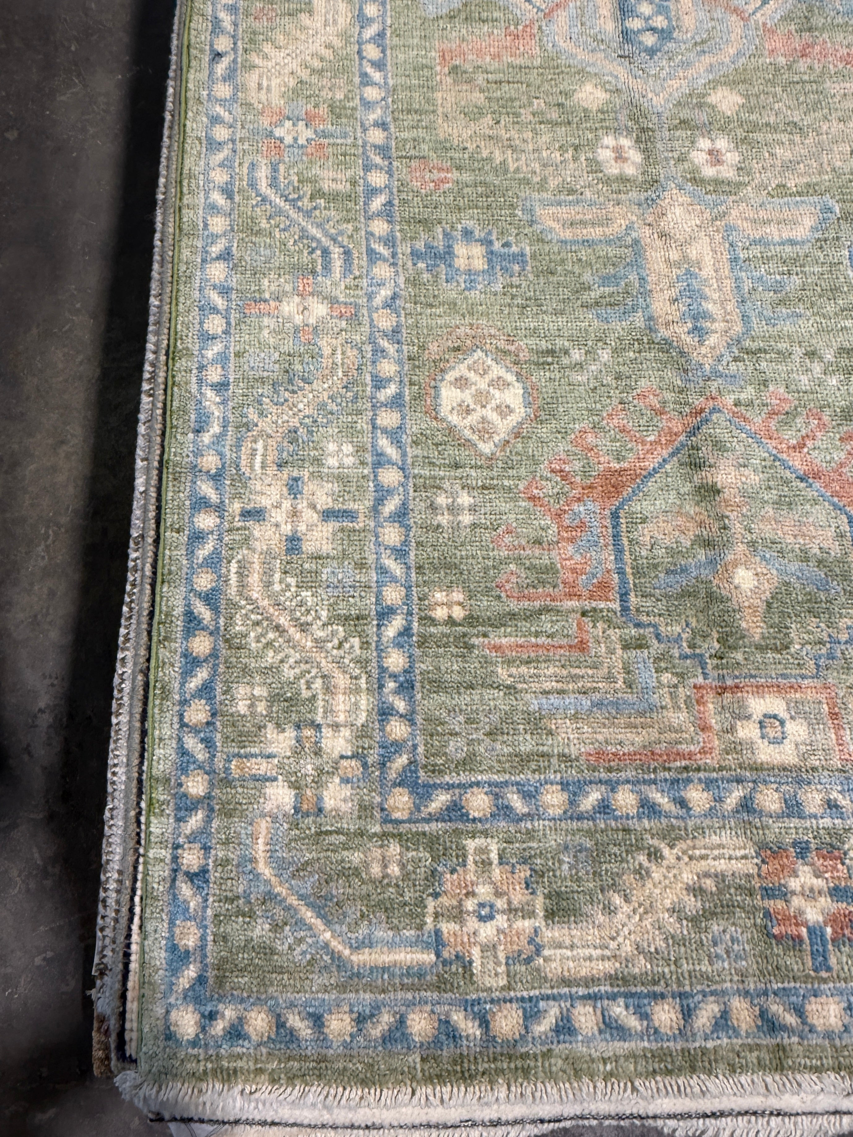 Robin Wright 2.9x8.3 Green Afghani Oushak Runner