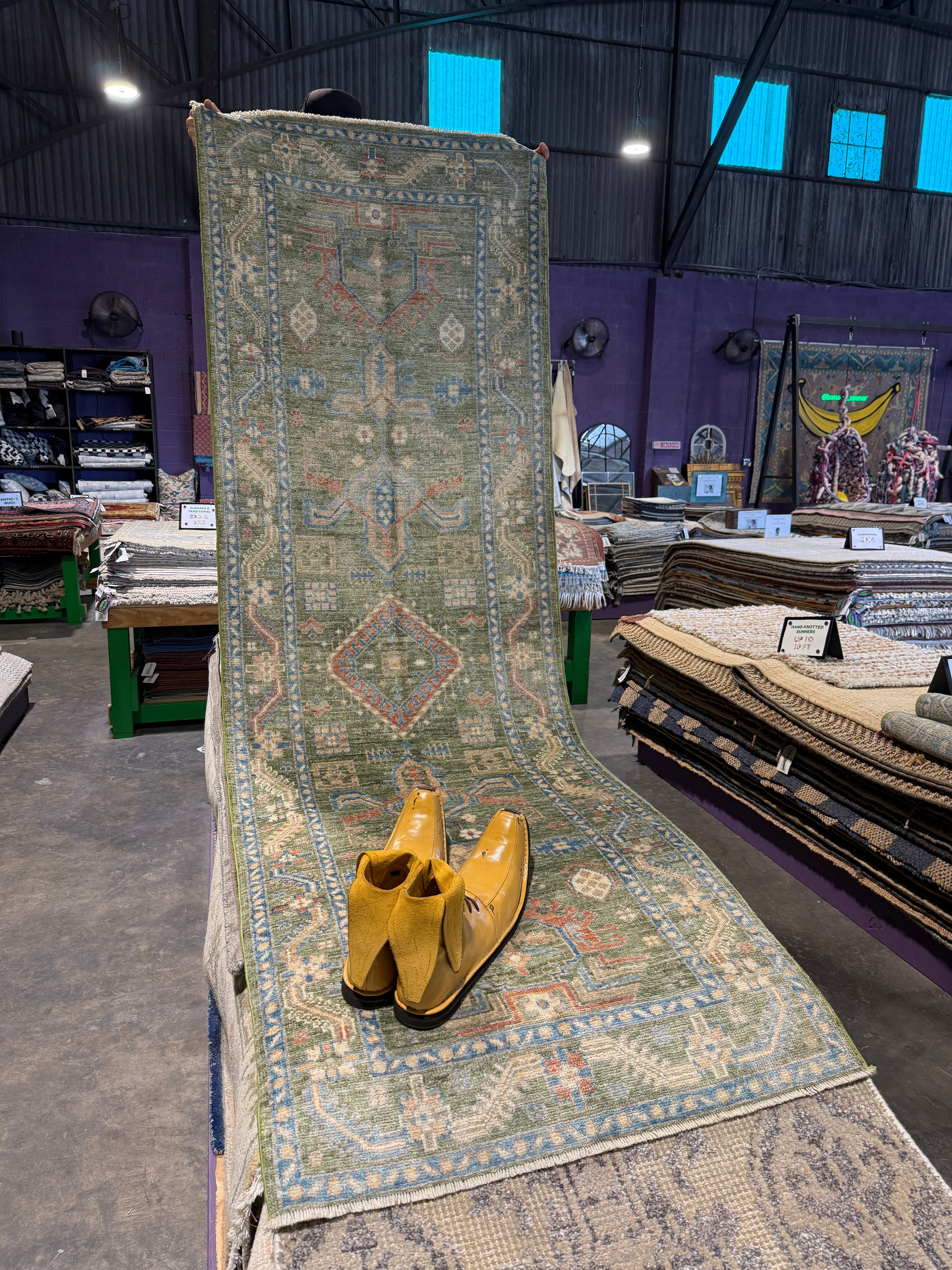 Robin Wright 2.9x8.3 Green Afghani Oushak Runner