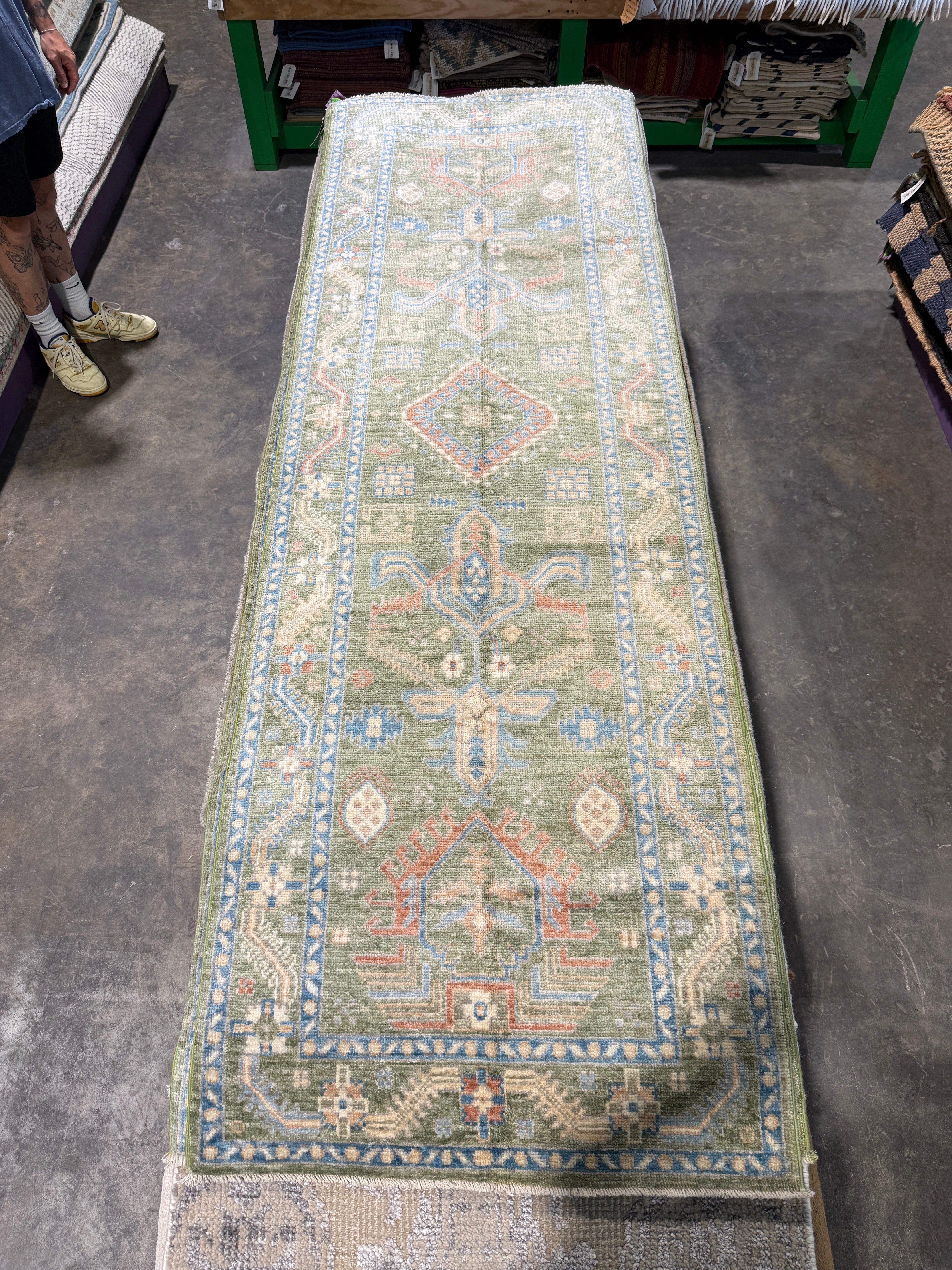 Tanya Moodie 2.8x8.3 Green Afghani Oushak Runner