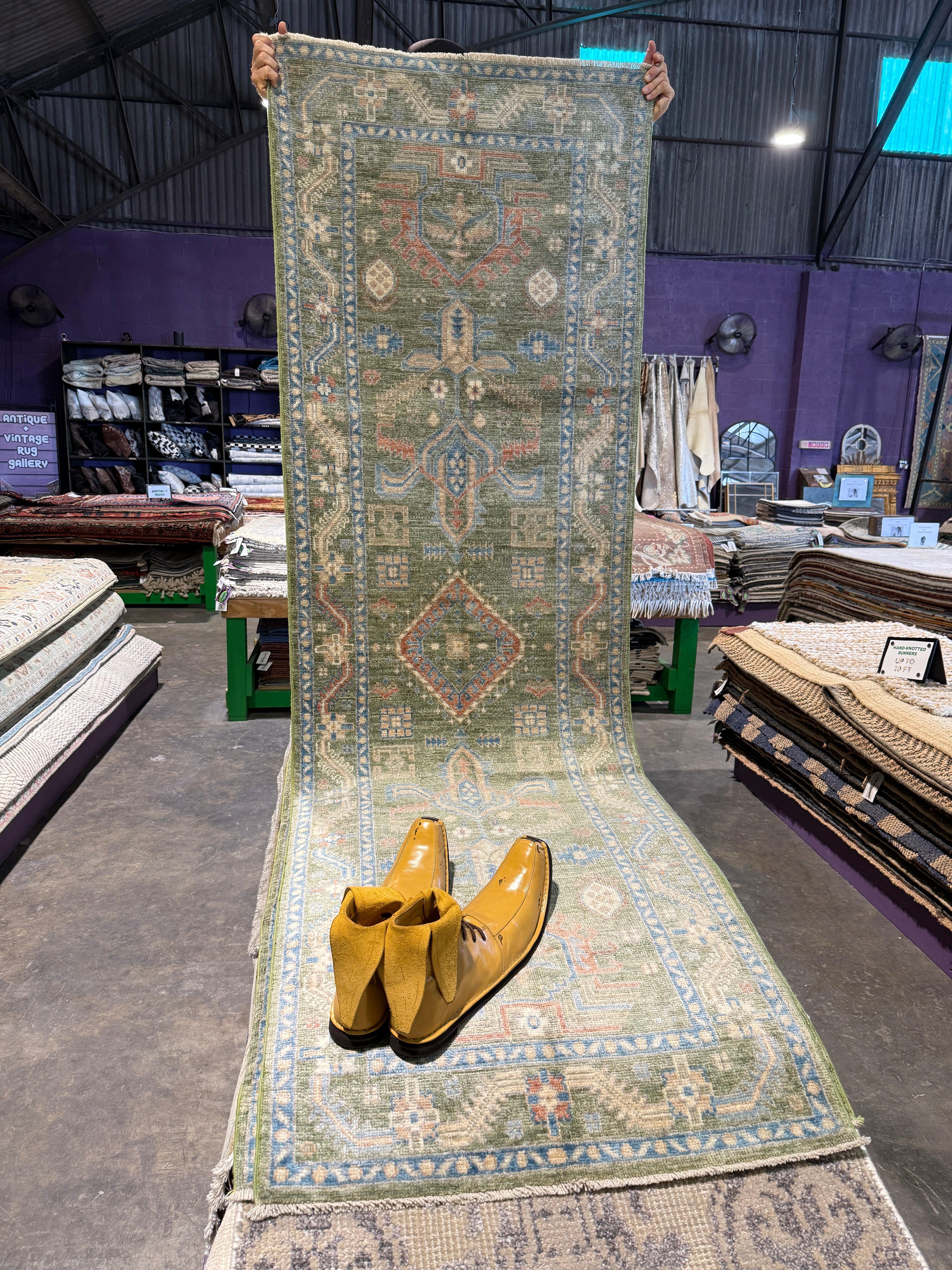 Tanya Moodie 2.8x8.3 Green Afghani Oushak Runner