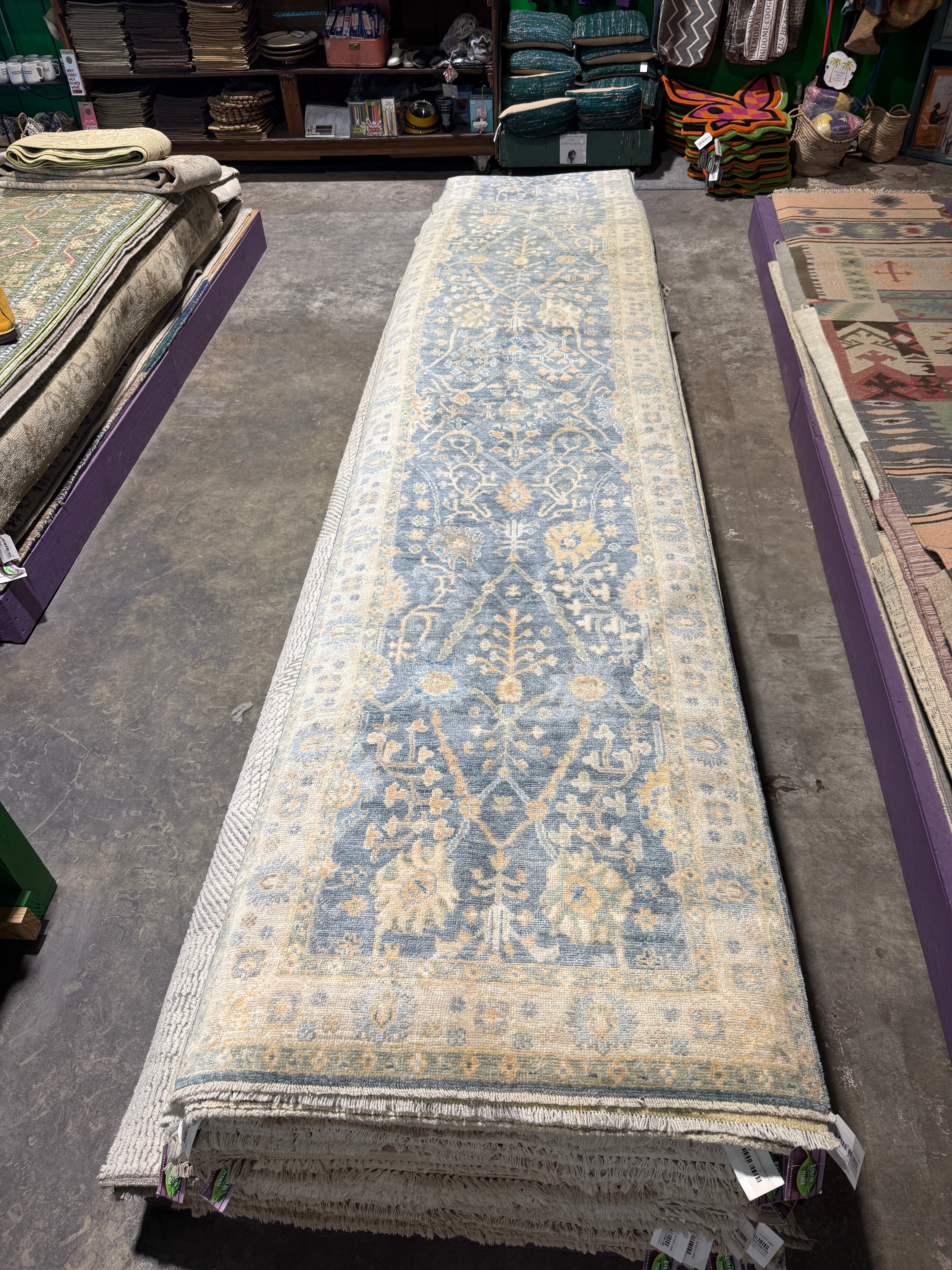Isabella Russell 3x16.4 Blue Afghani Whitewashed Oushak Runner