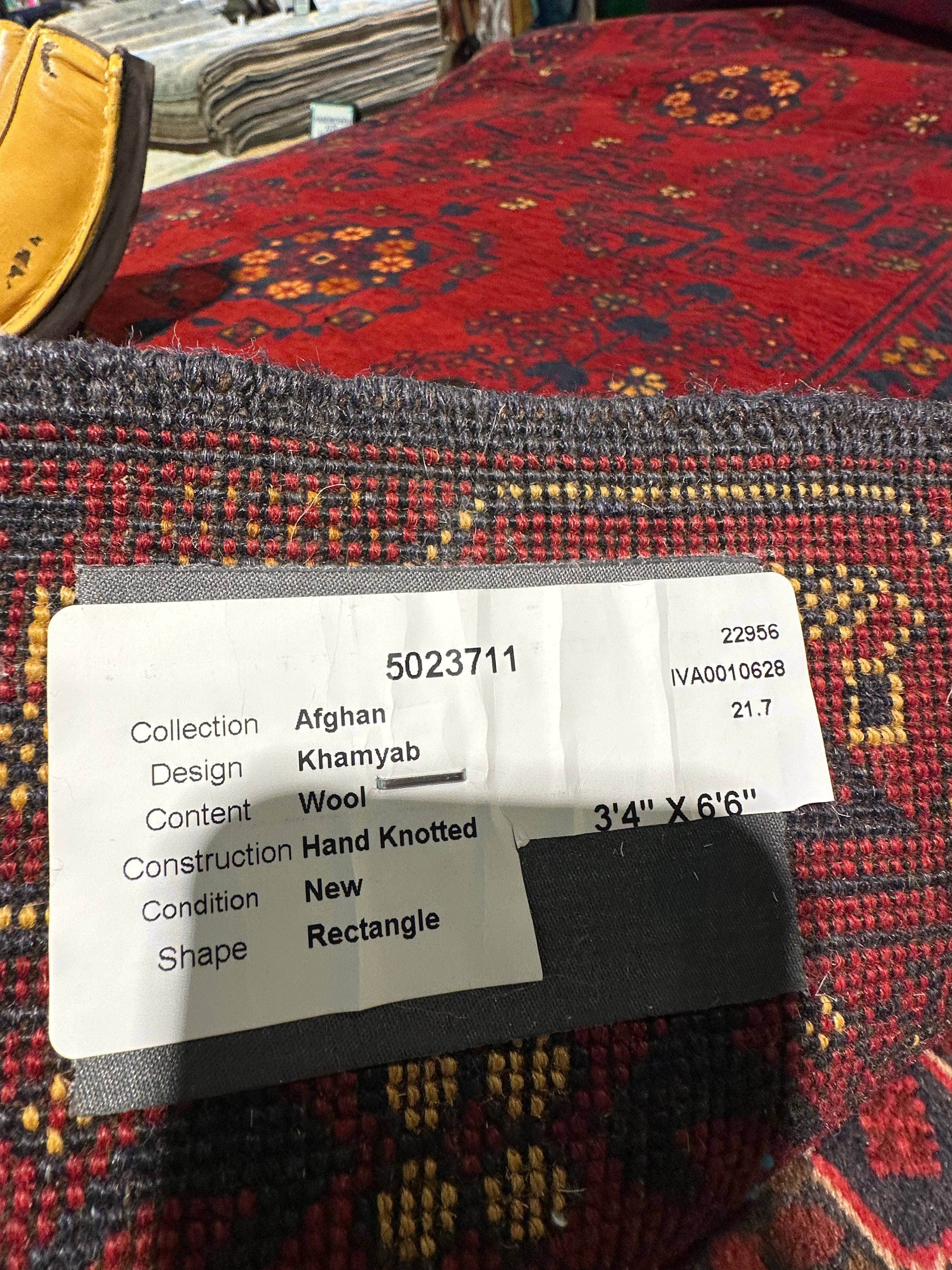 Marci Harrell 3.4x6.6 Red Afghani Khamyab Rug