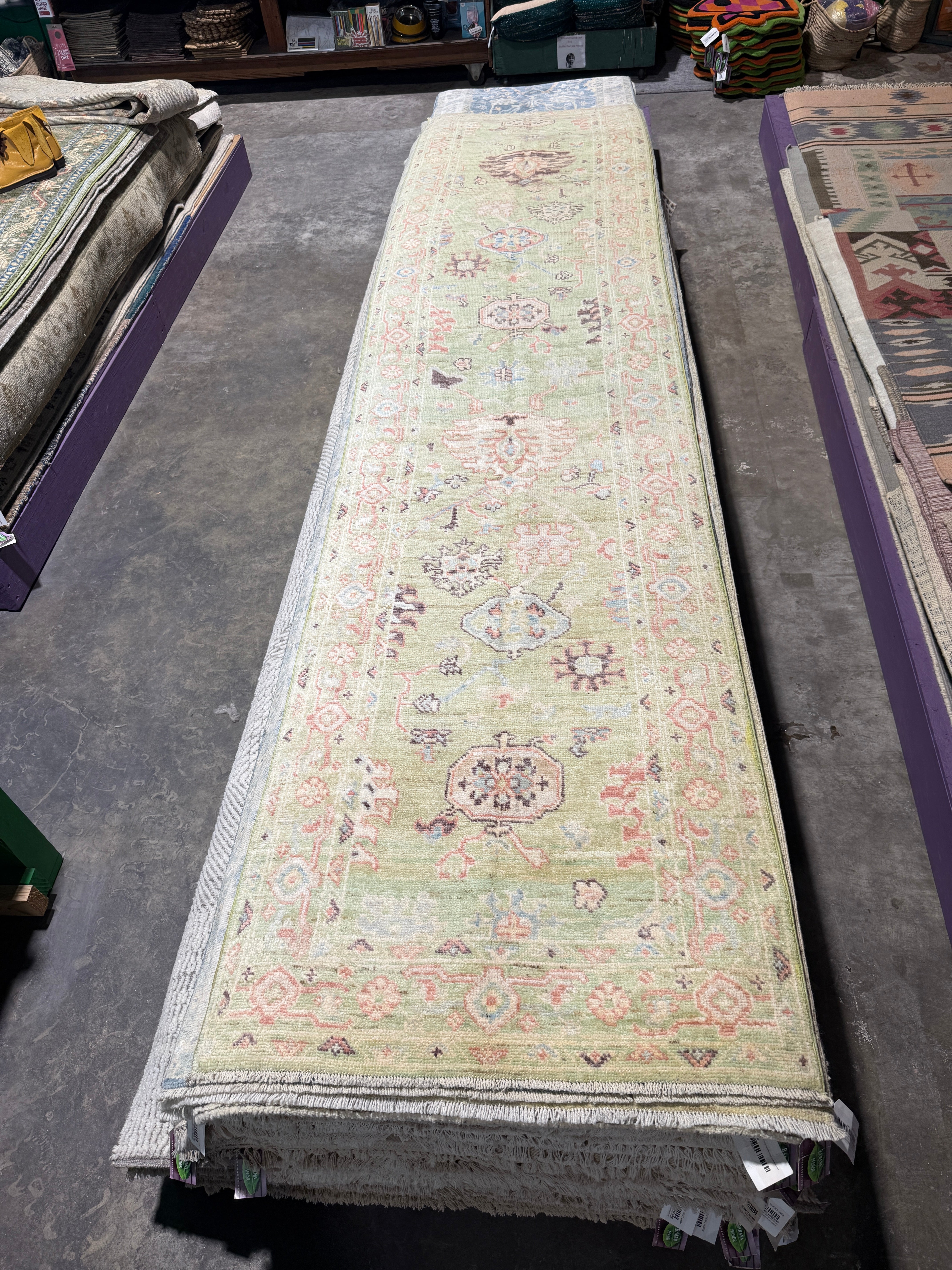 Laura Sanderson 2.8x11.10 Green Afghani Oushak Runner