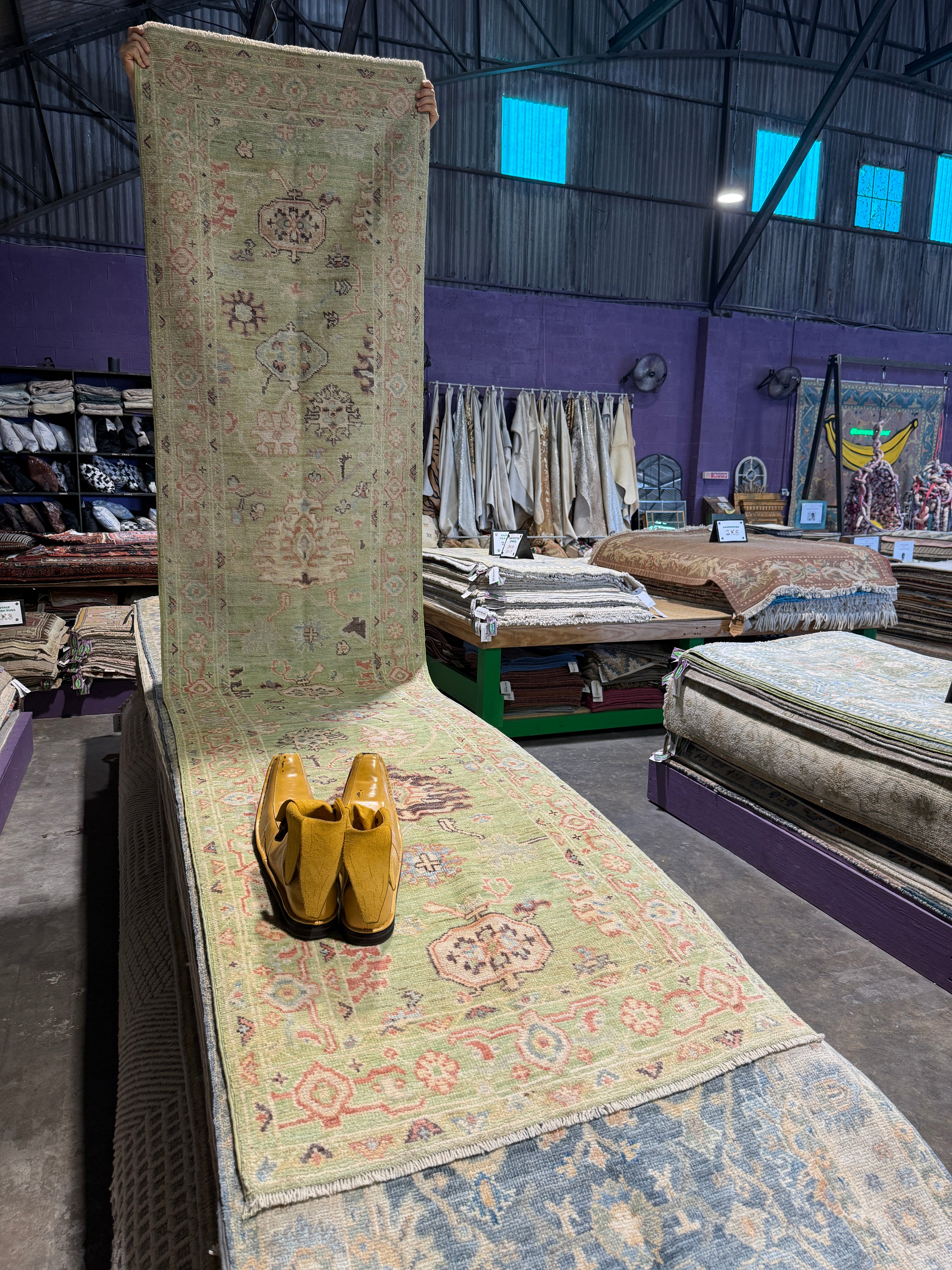 Laura Sanderson 2.8x11.10 Green Afghani Oushak Runner