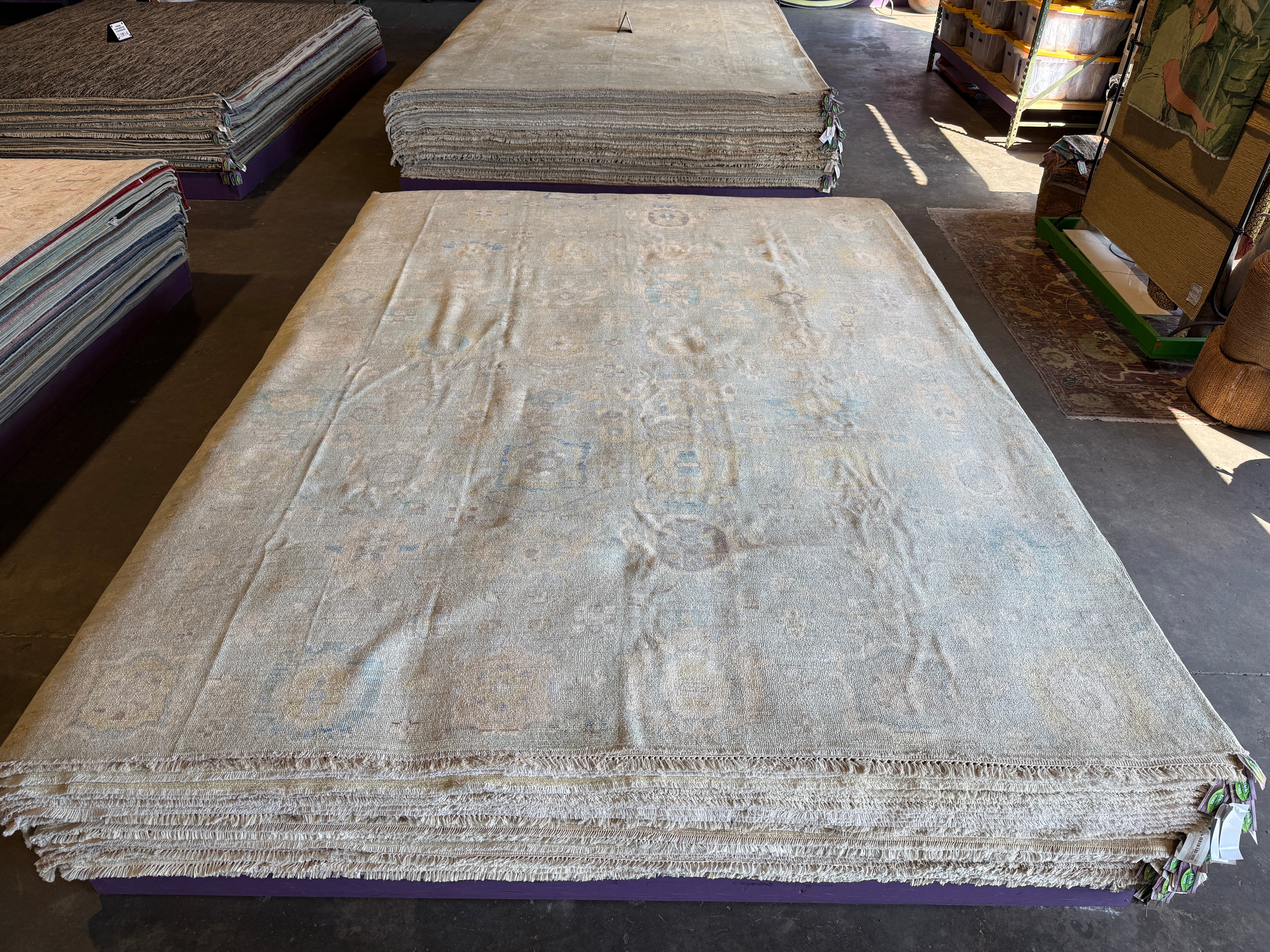 Cherry 9.1x11.10 Blue Afghani Whitewashed Oushak