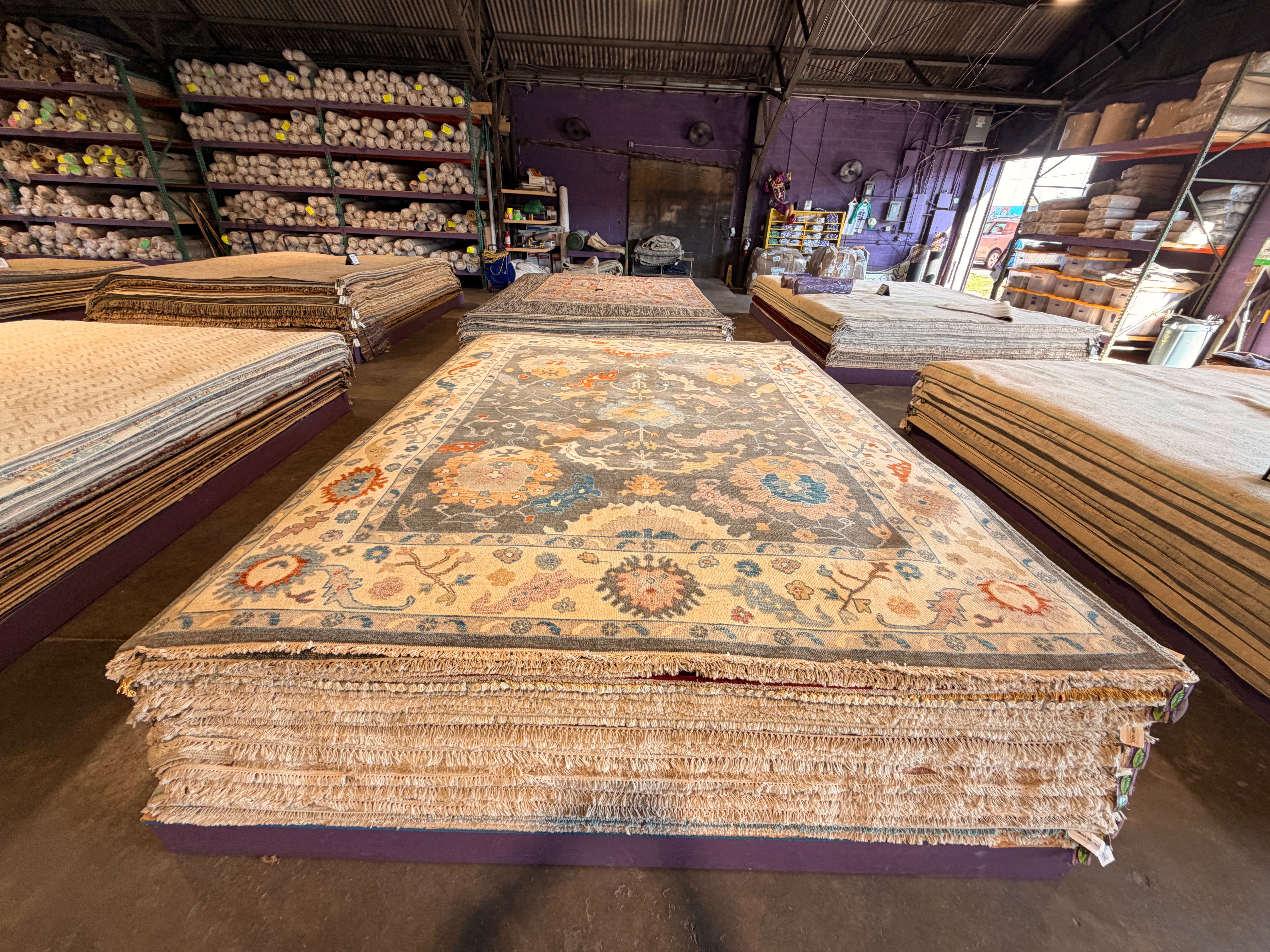 Lamanche  9x11.9 Grey and Ivory Hand-Knotted Oushak Rug