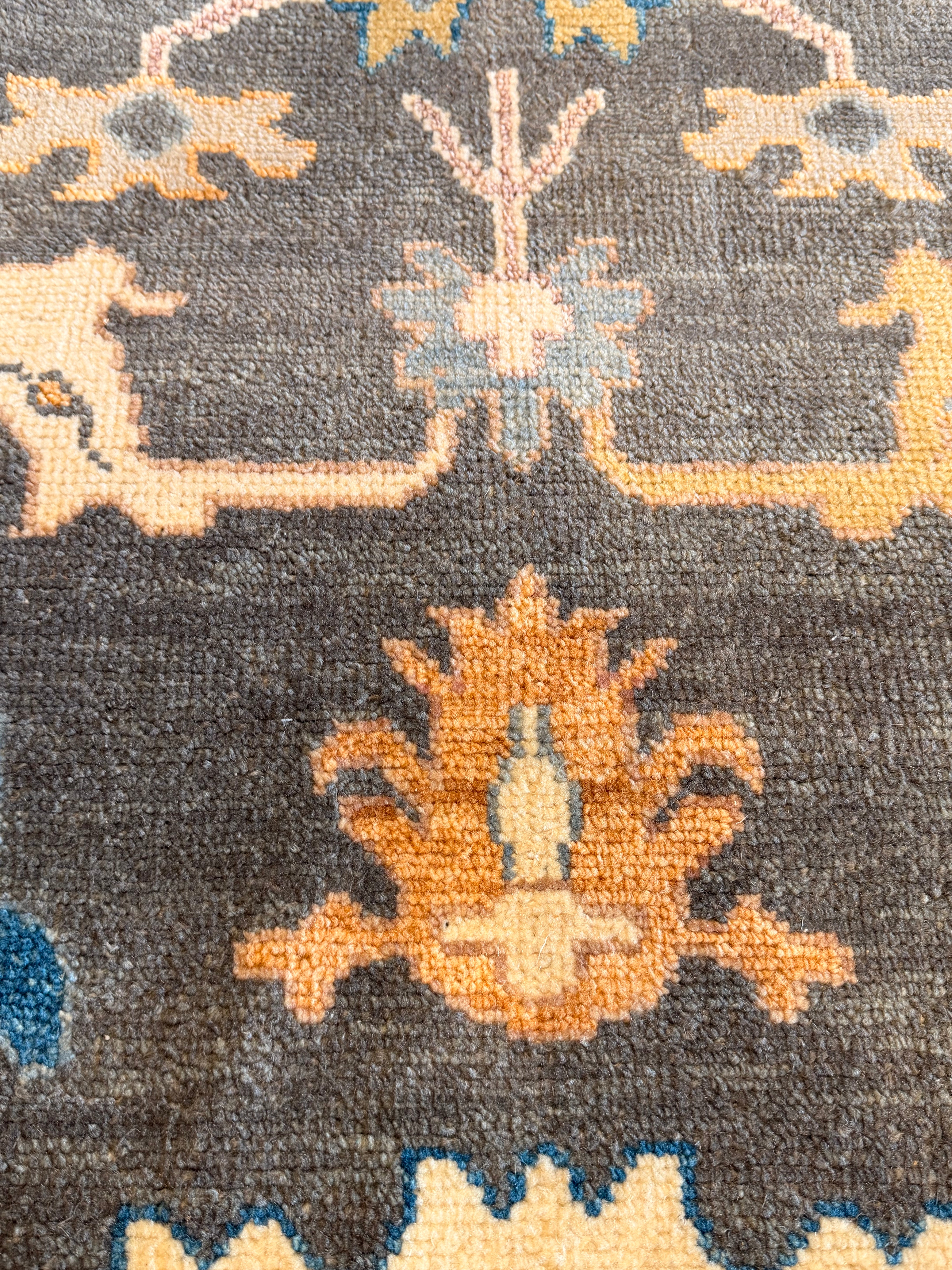 Lamanche  9x11.9 Grey and Ivory Hand-Knotted Oushak Rug