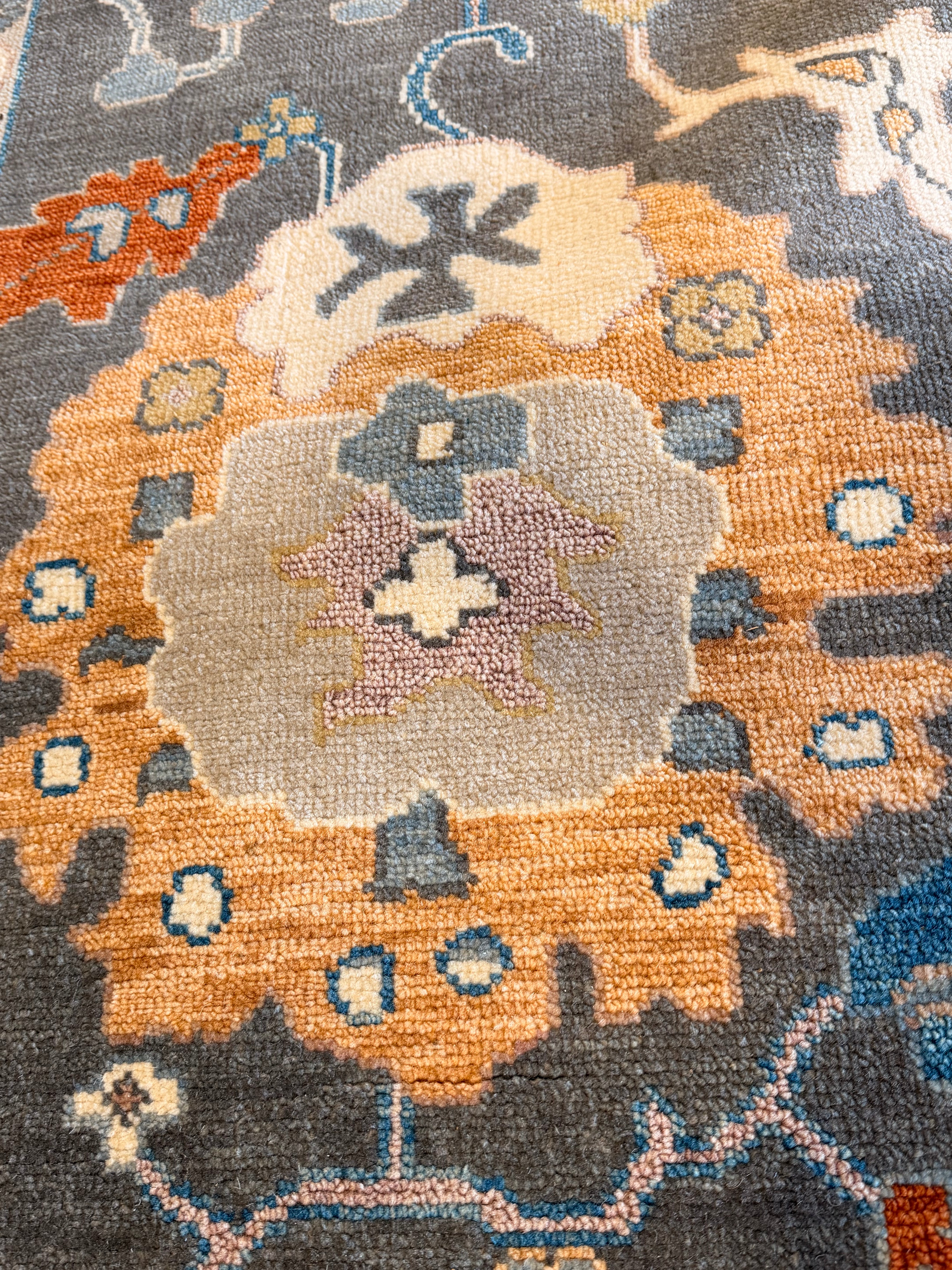 Lamanche  9x11.9 Grey and Ivory Hand-Knotted Oushak Rug