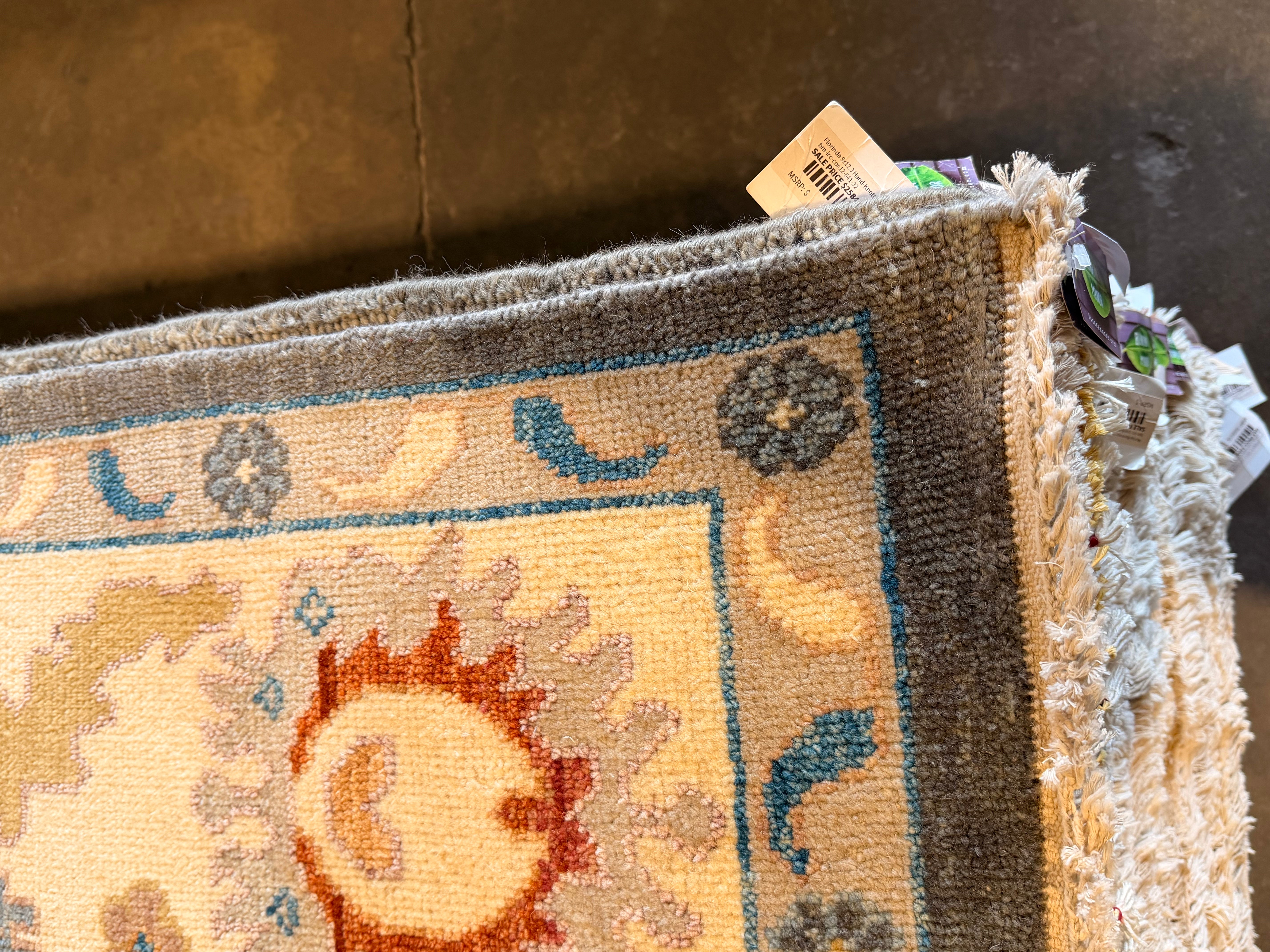 Lamanche  9x11.9 Grey and Ivory Hand-Knotted Oushak Rug