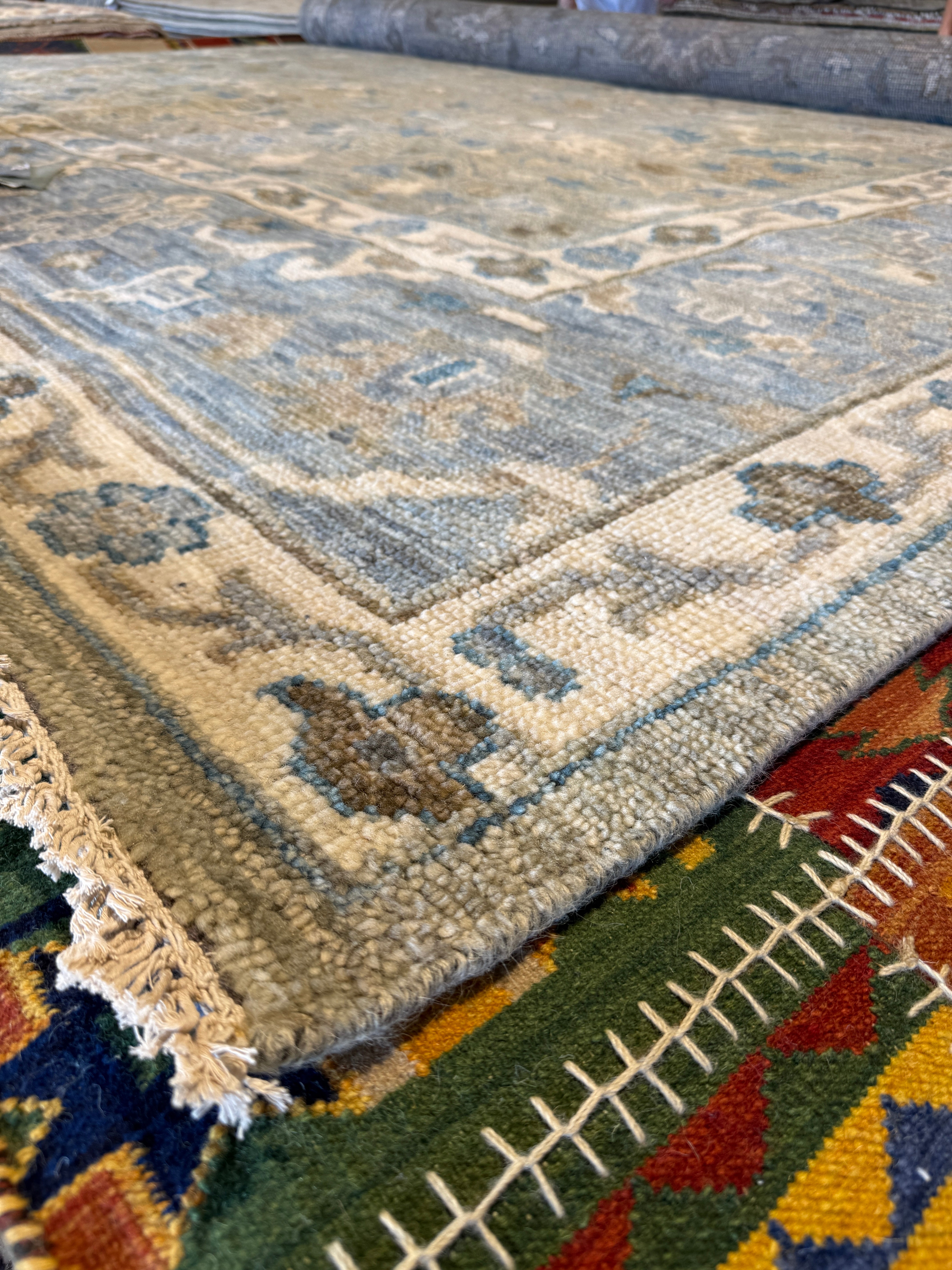 Lottie 12x15.3 Blue Hand-Knotted Oushak