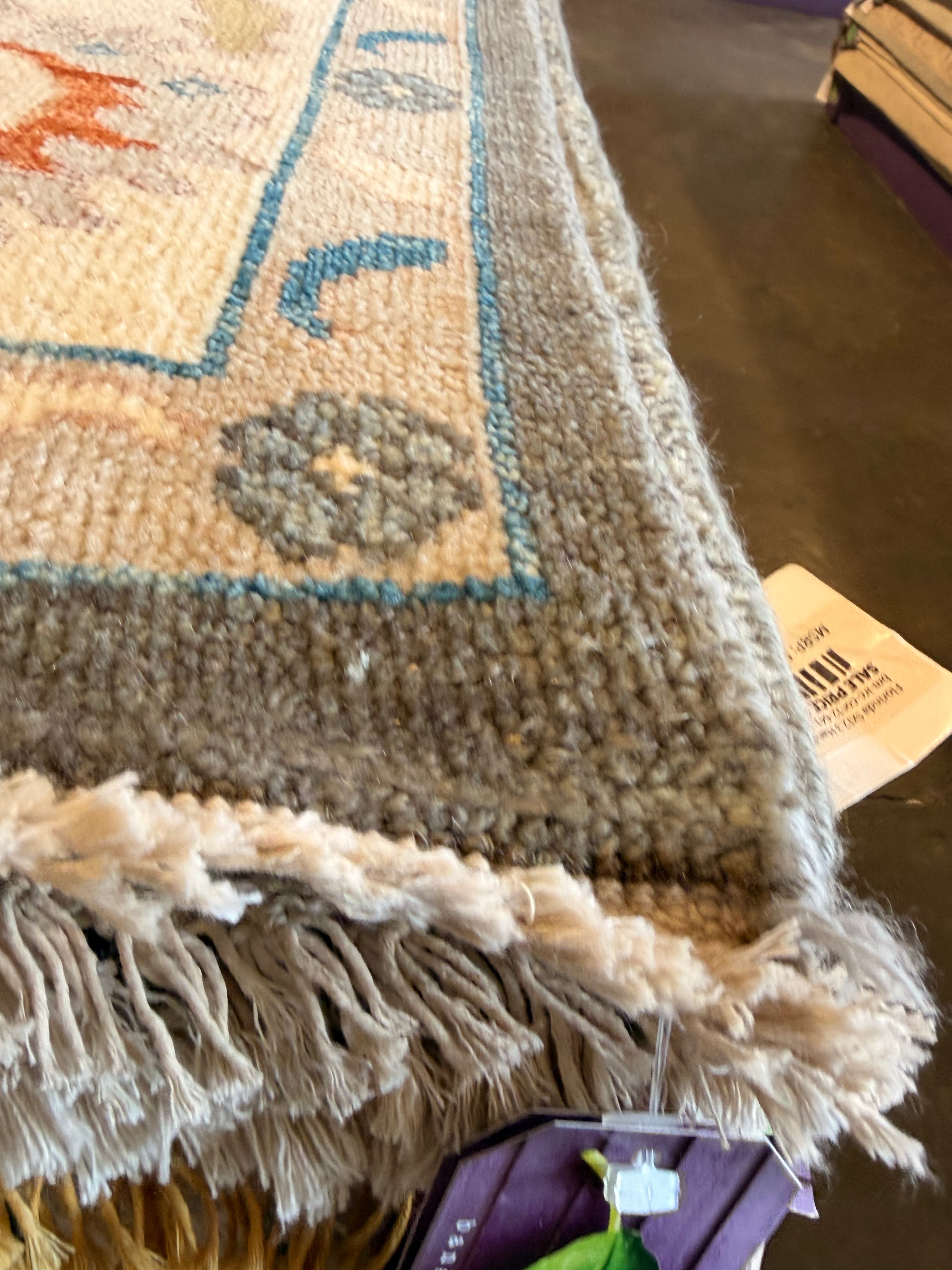 Lamanche  9x11.9 Grey and Ivory Hand-Knotted Oushak Rug