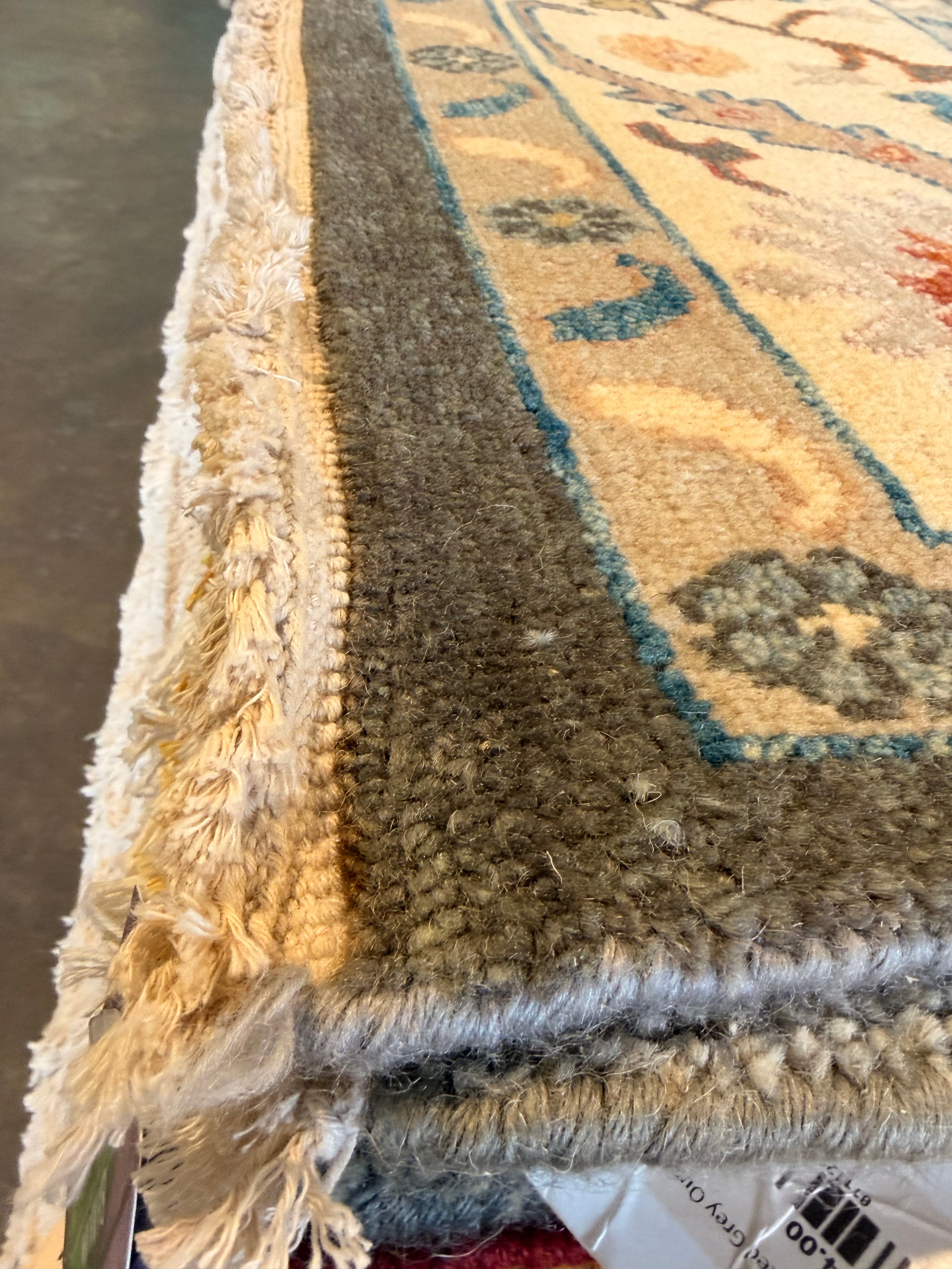 Lamanche  9x11.9 Grey and Ivory Hand-Knotted Oushak Rug